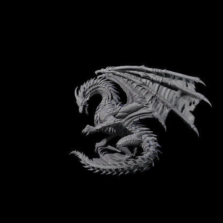 Jagged Black Dragon Miniature for Dungeons and Dragons, Pathfinder or other TTRPGs