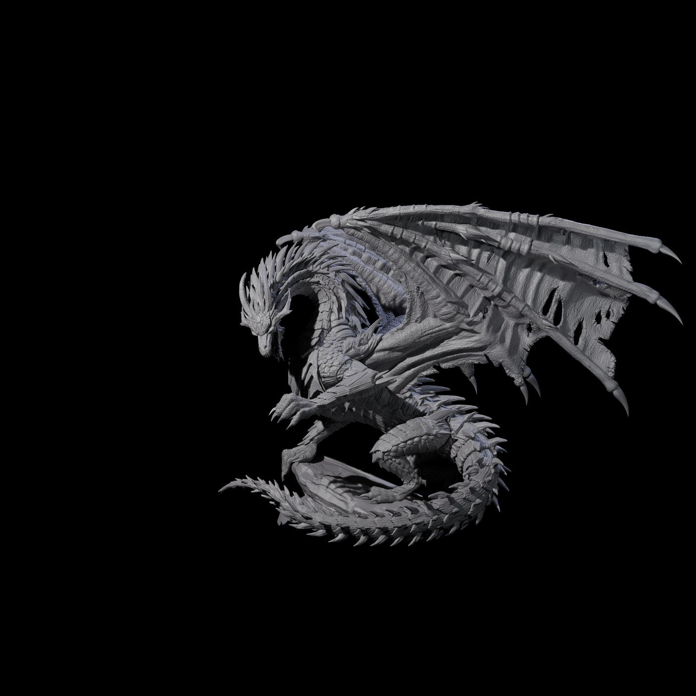 Jagged Black Dragon Miniature for Dungeons and Dragons, Pathfinder or other TTRPGs
