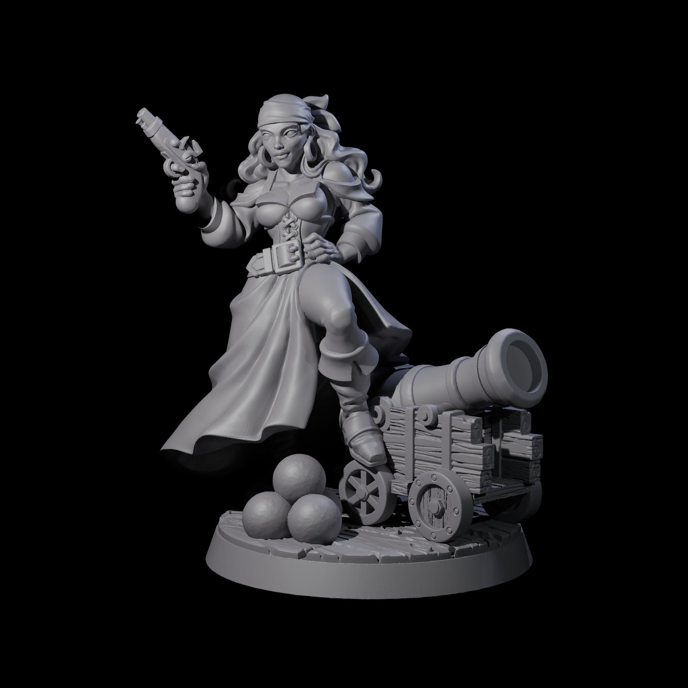 Kicking Canonneer Pirate Miniature for Dungeons and Dragons, Pathfinder or other TTRPGs