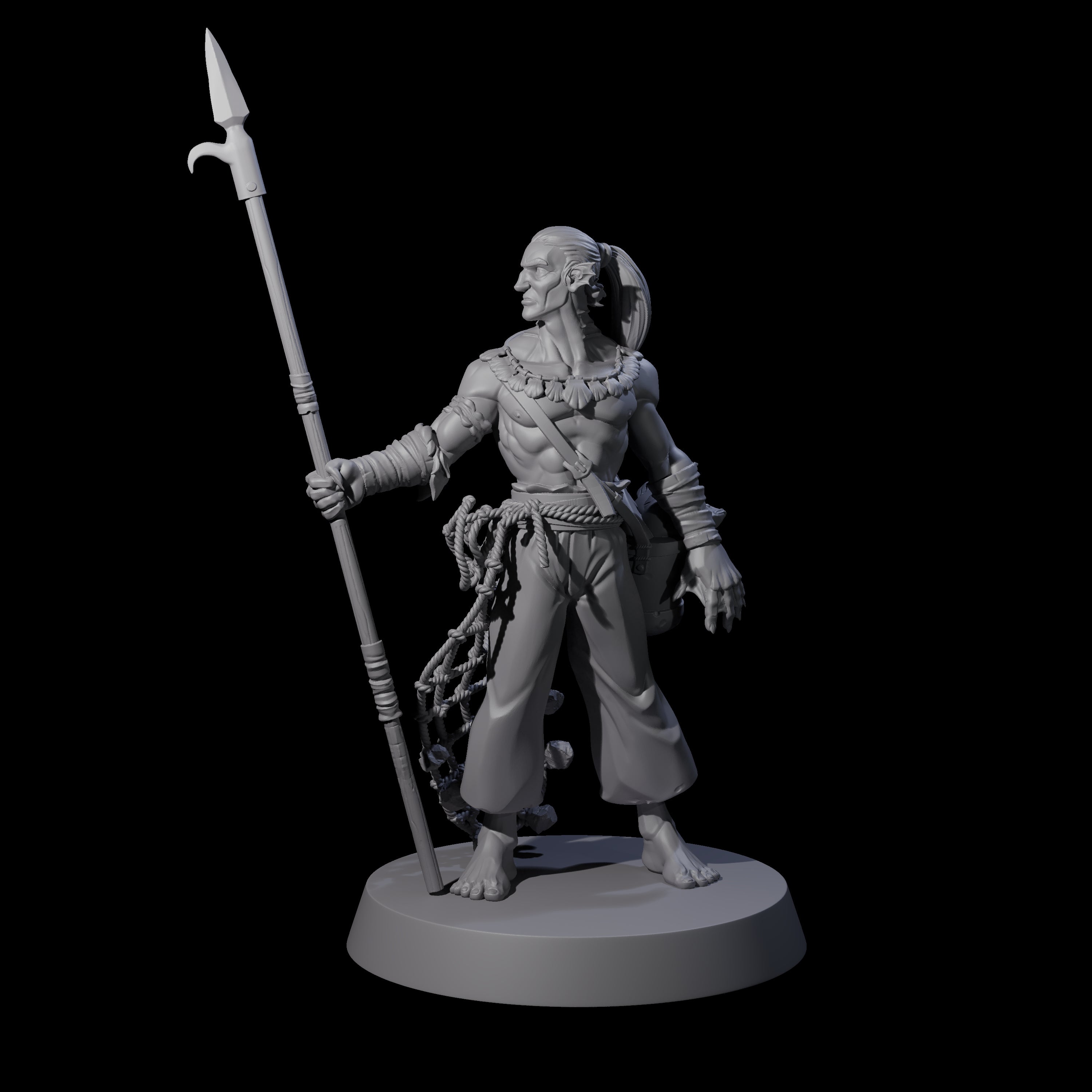 Land Living Merfolk Fisherman Miniature for Dungeons and Dragons, Pathfinder or other TTRPGs