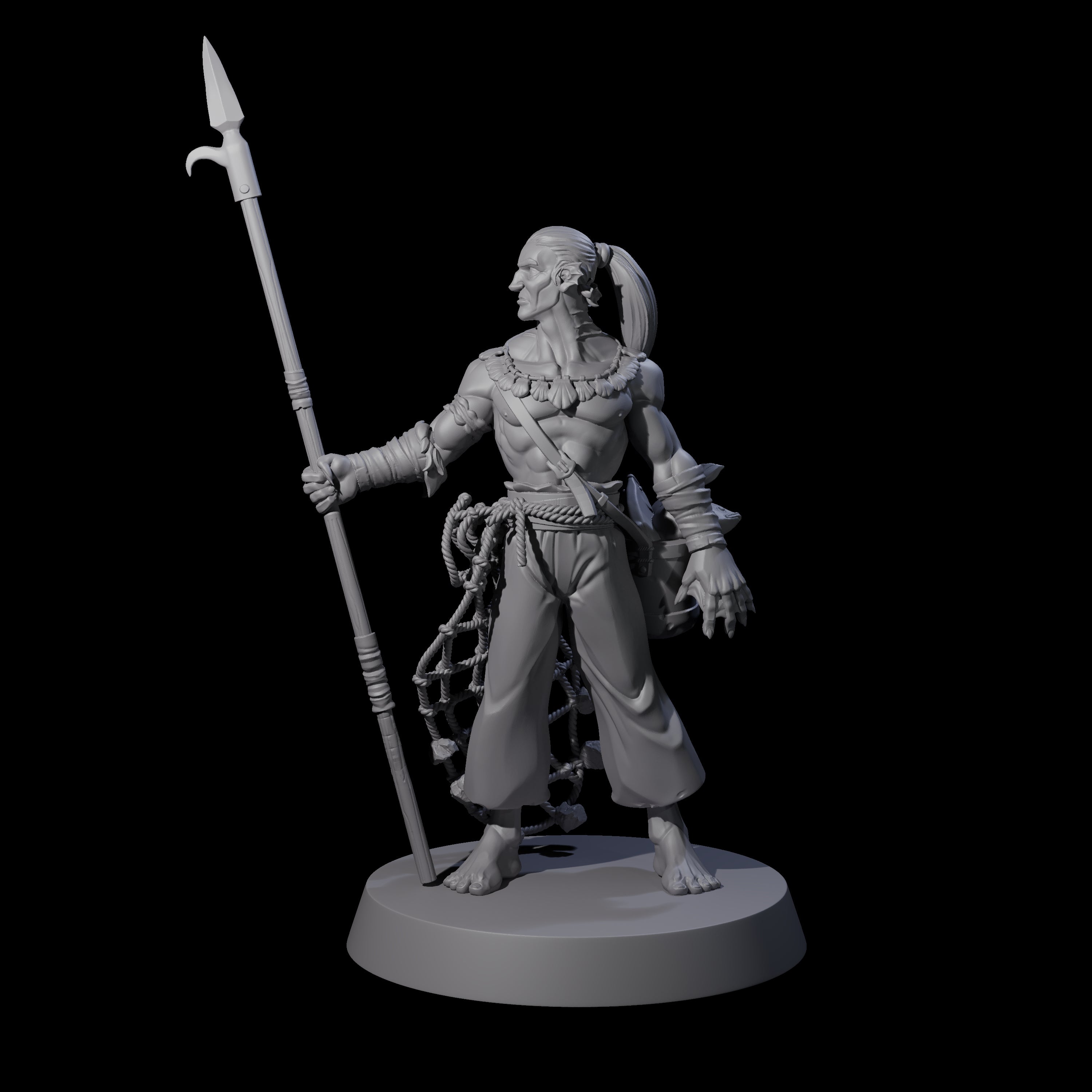 Land Living Merfolk Fisherman Miniature for Dungeons and Dragons, Pathfinder or other TTRPGs