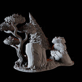 Leaning Pine Tree Miniature for Dungeons and Dragons, Pathfinder or other TTRPGs