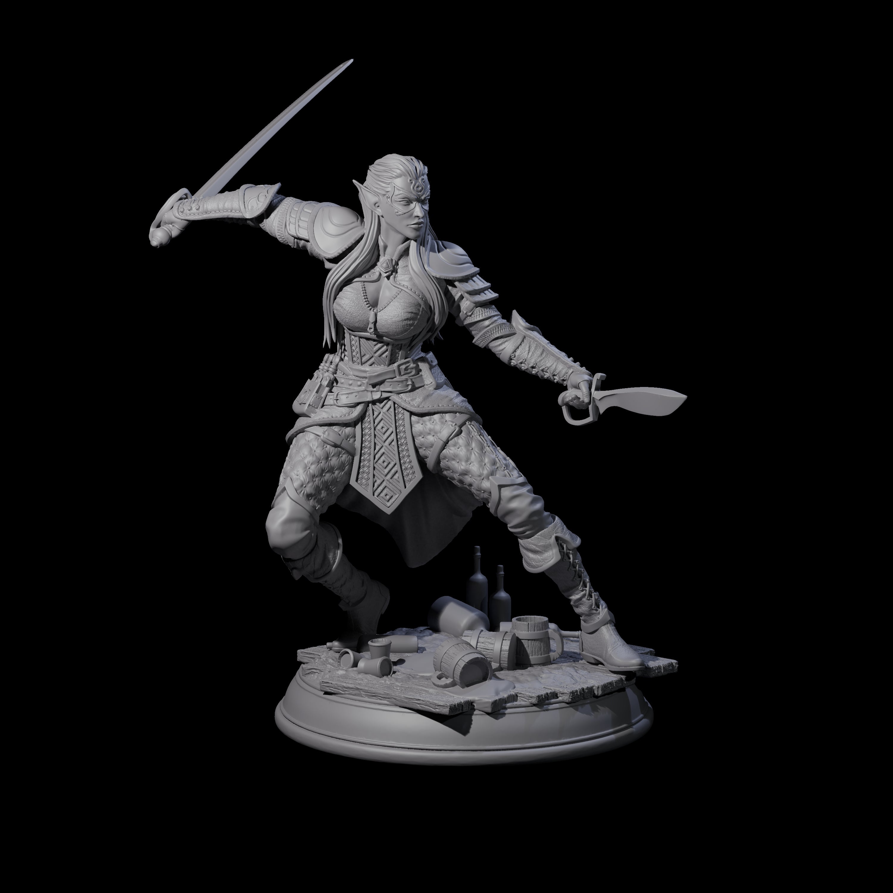 Leaping Elf Swordmaster Miniature for Dungeons and Dragons, Pathfinder or other TTRPGs