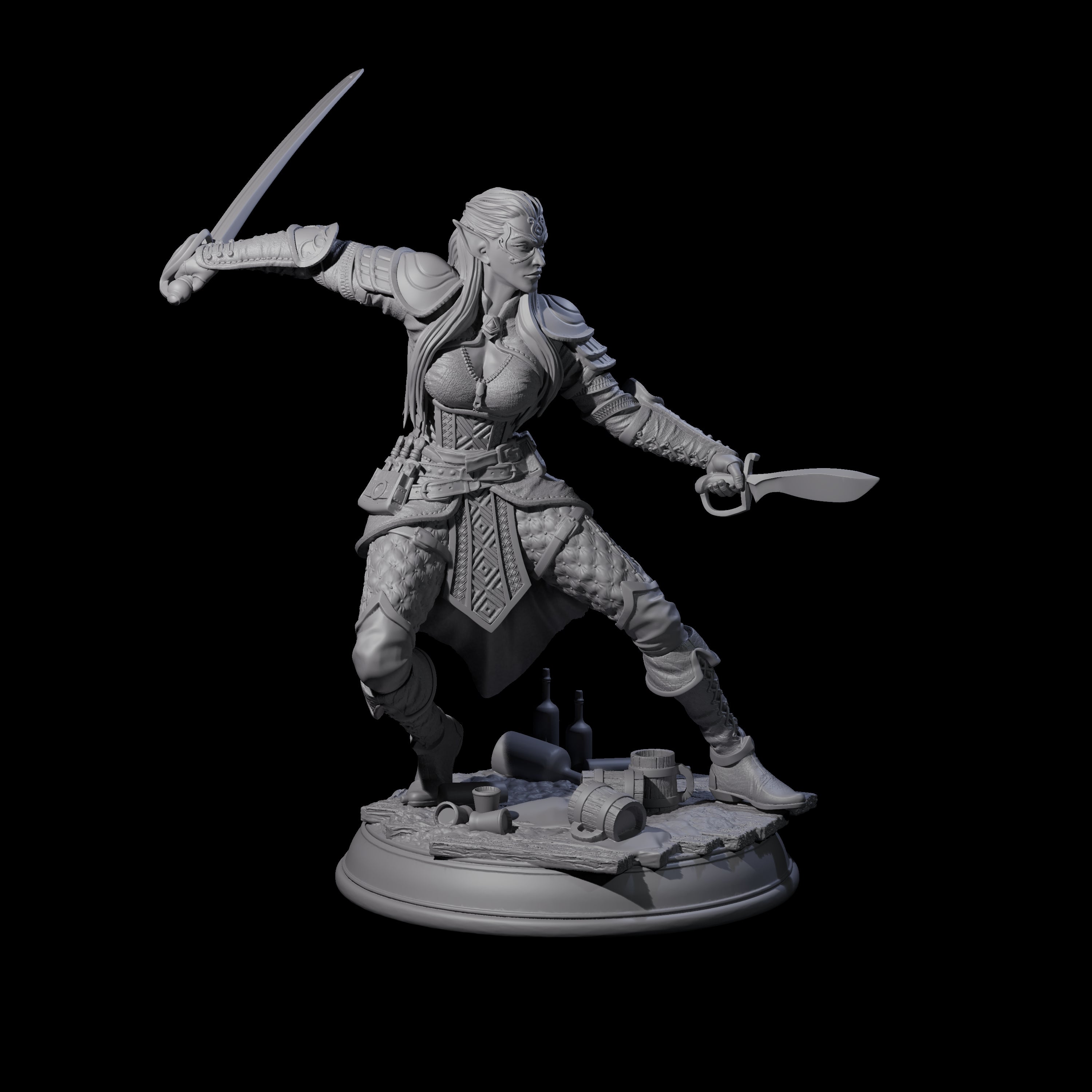 Leaping Elf Swordmaster Miniature for Dungeons and Dragons, Pathfinder or other TTRPGs