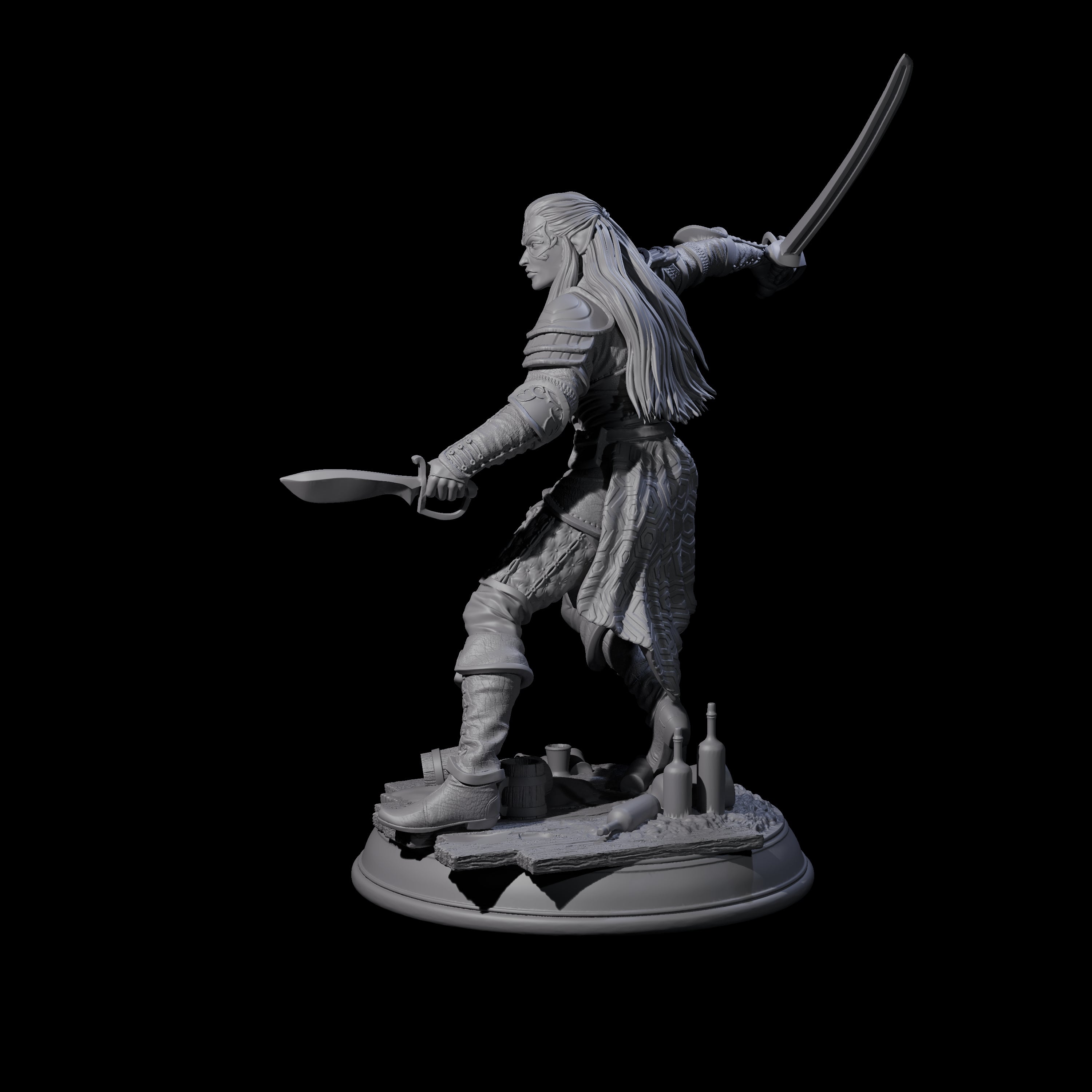 Leaping Elf Swordmaster Miniature for Dungeons and Dragons, Pathfinder or other TTRPGs