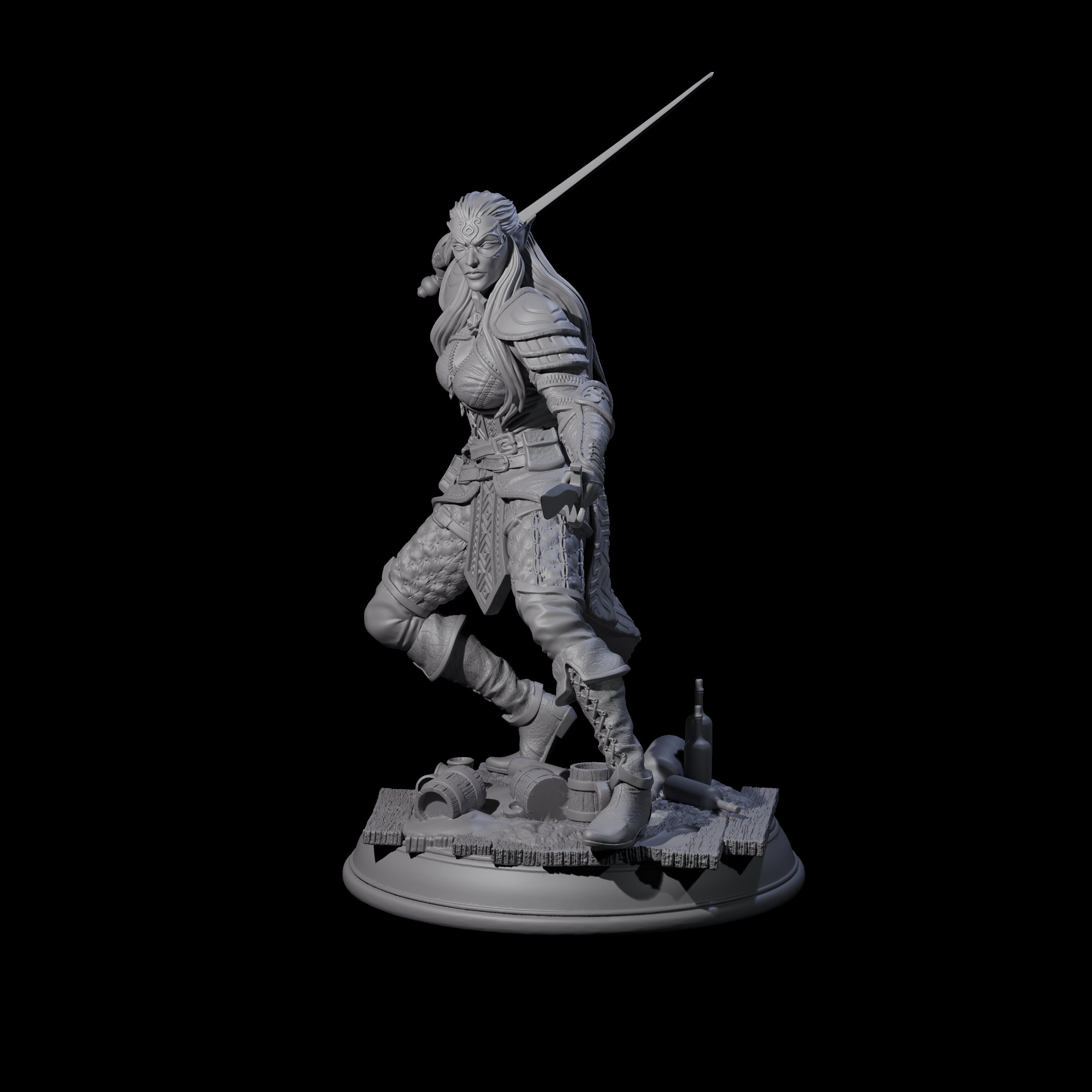 Leaping Elf Swordmaster Miniature for Dungeons and Dragons, Pathfinder or other TTRPGs