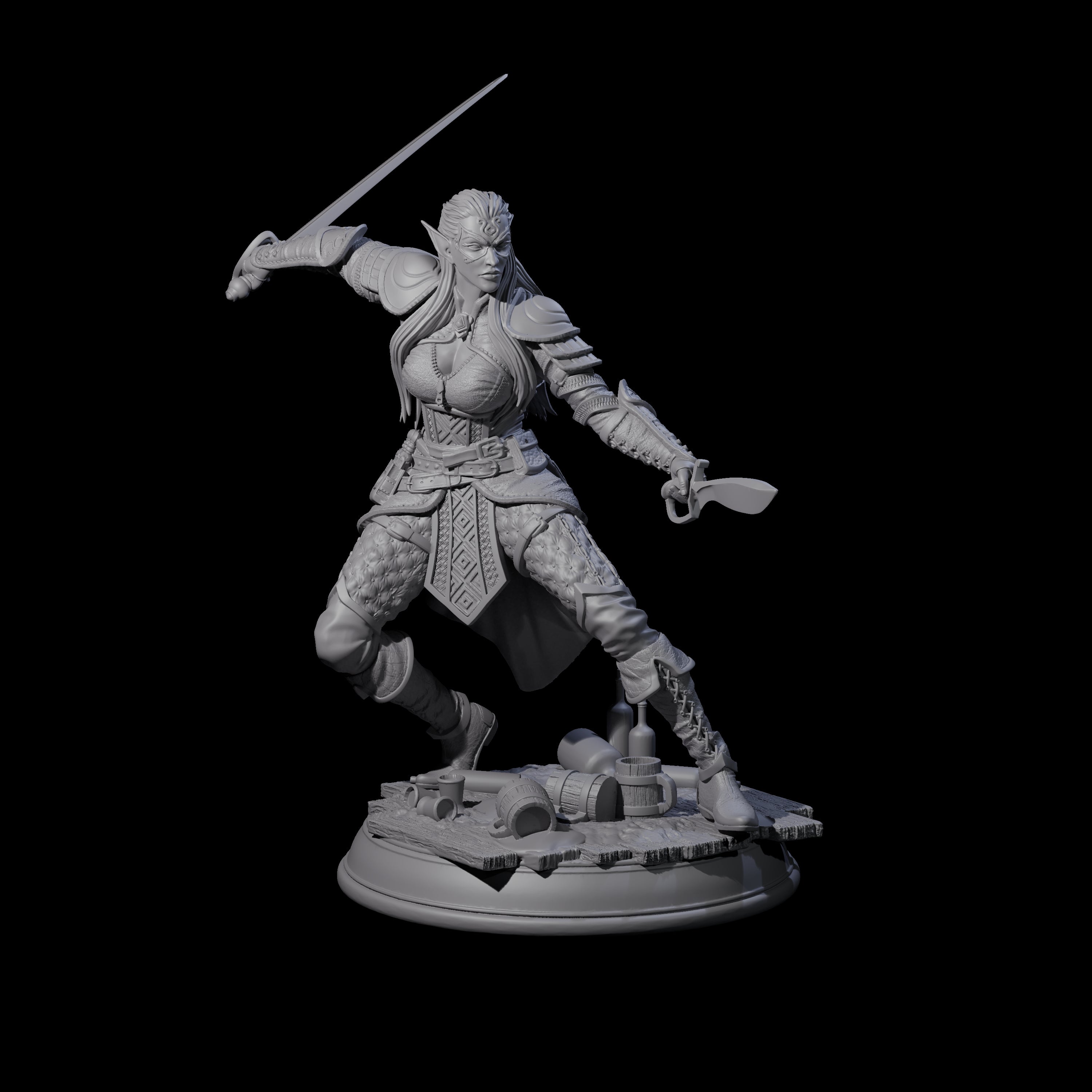 Leaping Elf Swordmaster Miniature for Dungeons and Dragons, Pathfinder or other TTRPGs