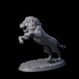 Leaping Rabid Lion Miniature for Dungeons and Dragons, Pathfinder or other TTRPGs