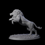 Leaping Rabid Lion Miniature for Dungeons and Dragons, Pathfinder or other TTRPGs