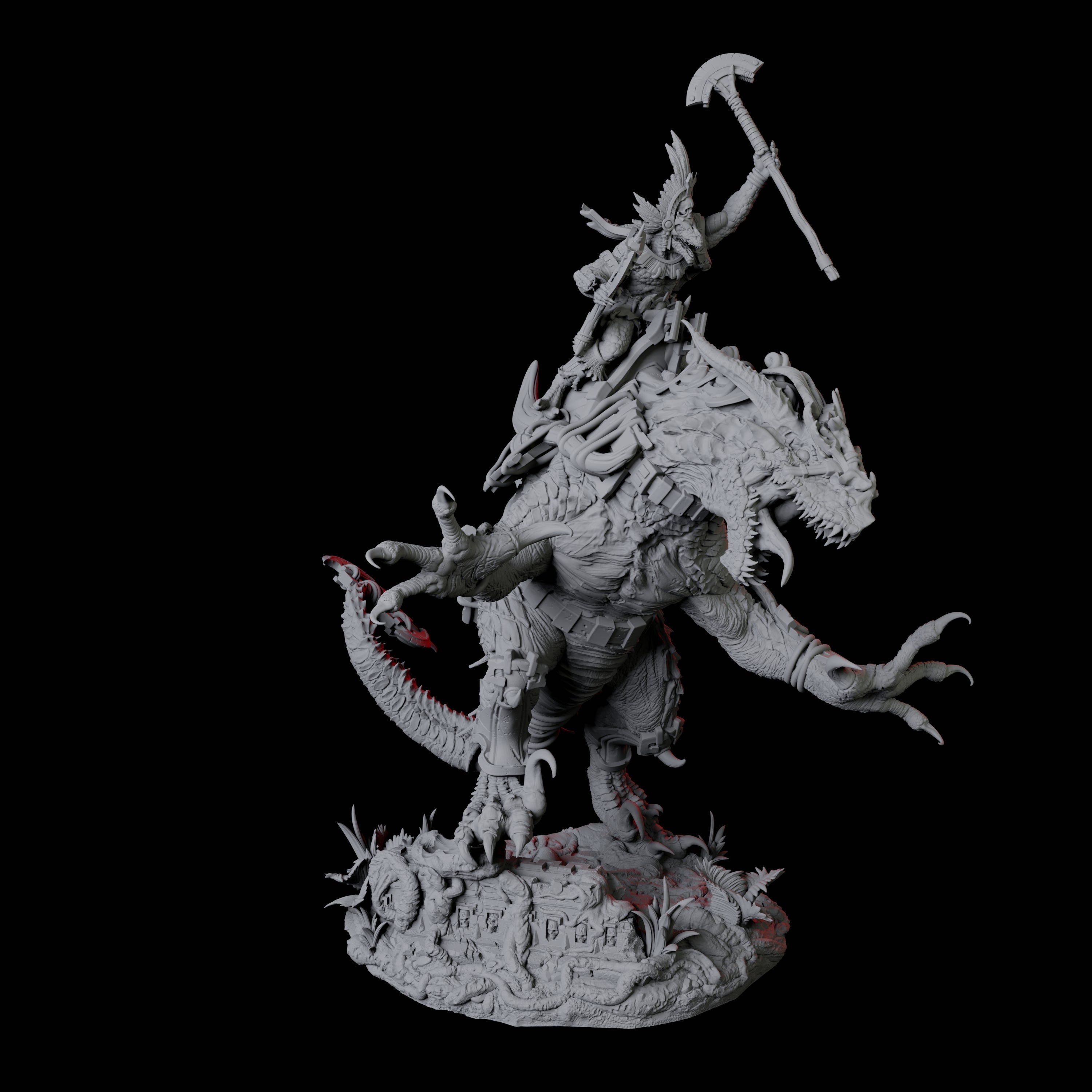 Lizardfolk Champion riding a Velociraptor Miniature for Dungeons and Dragons, Pathfinder or other TTRPGs