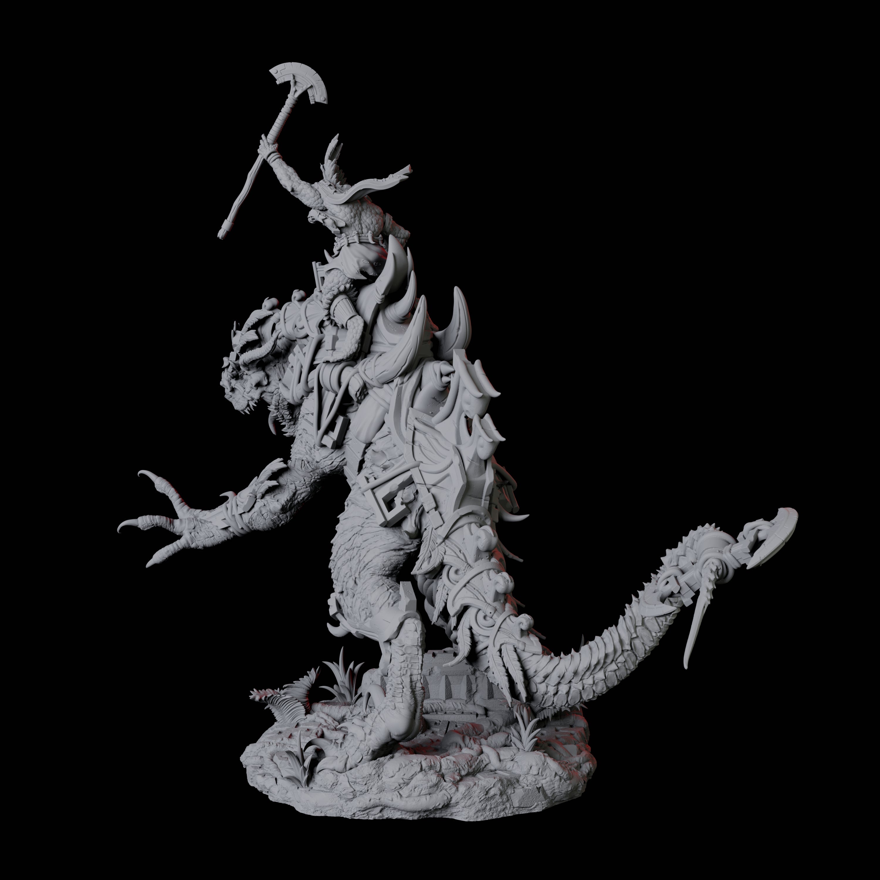 Lizardfolk Champion riding a Velociraptor Miniature for Dungeons and Dragons, Pathfinder or other TTRPGs