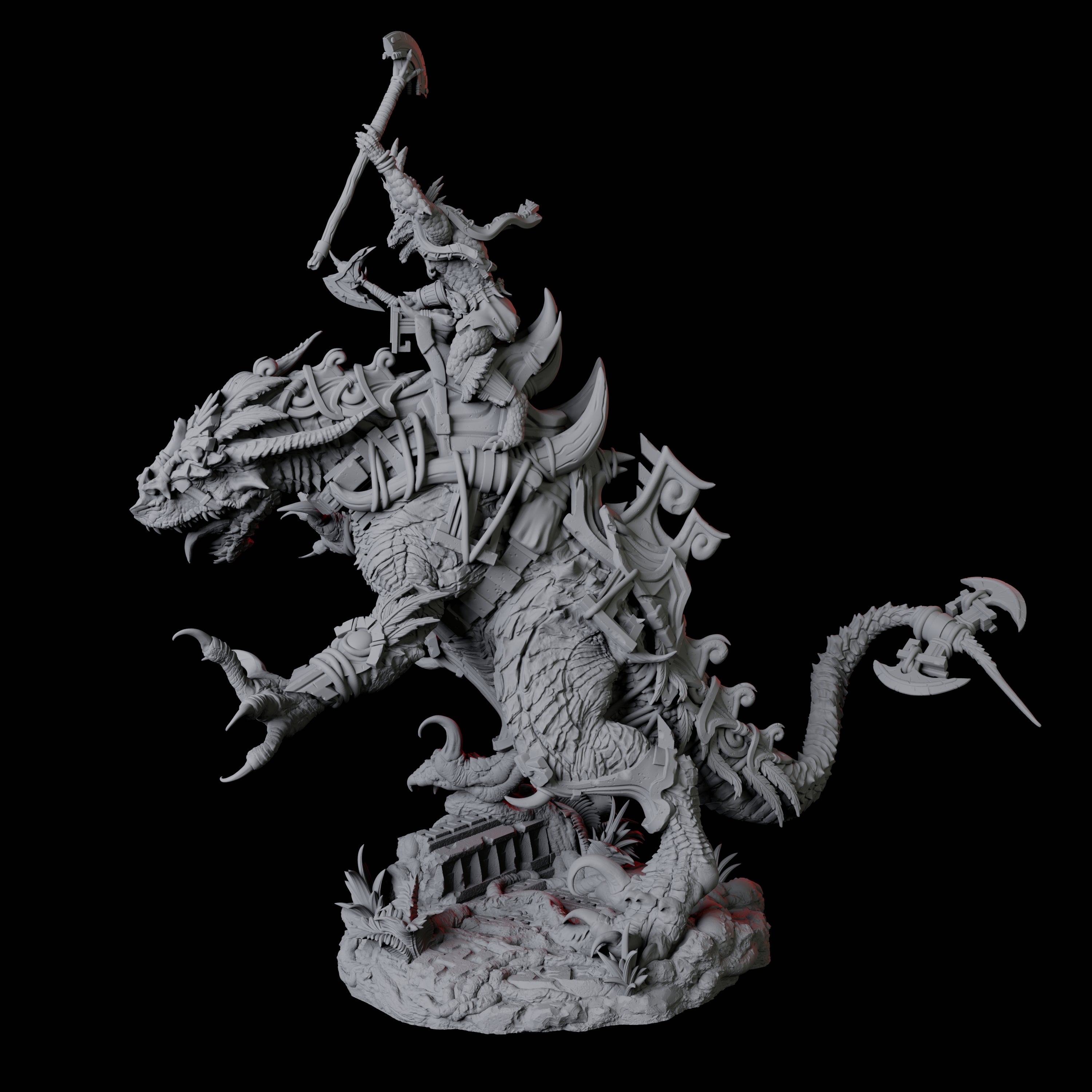 Lizardfolk Champion riding a Velociraptor Miniature for Dungeons and Dragons, Pathfinder or other TTRPGs