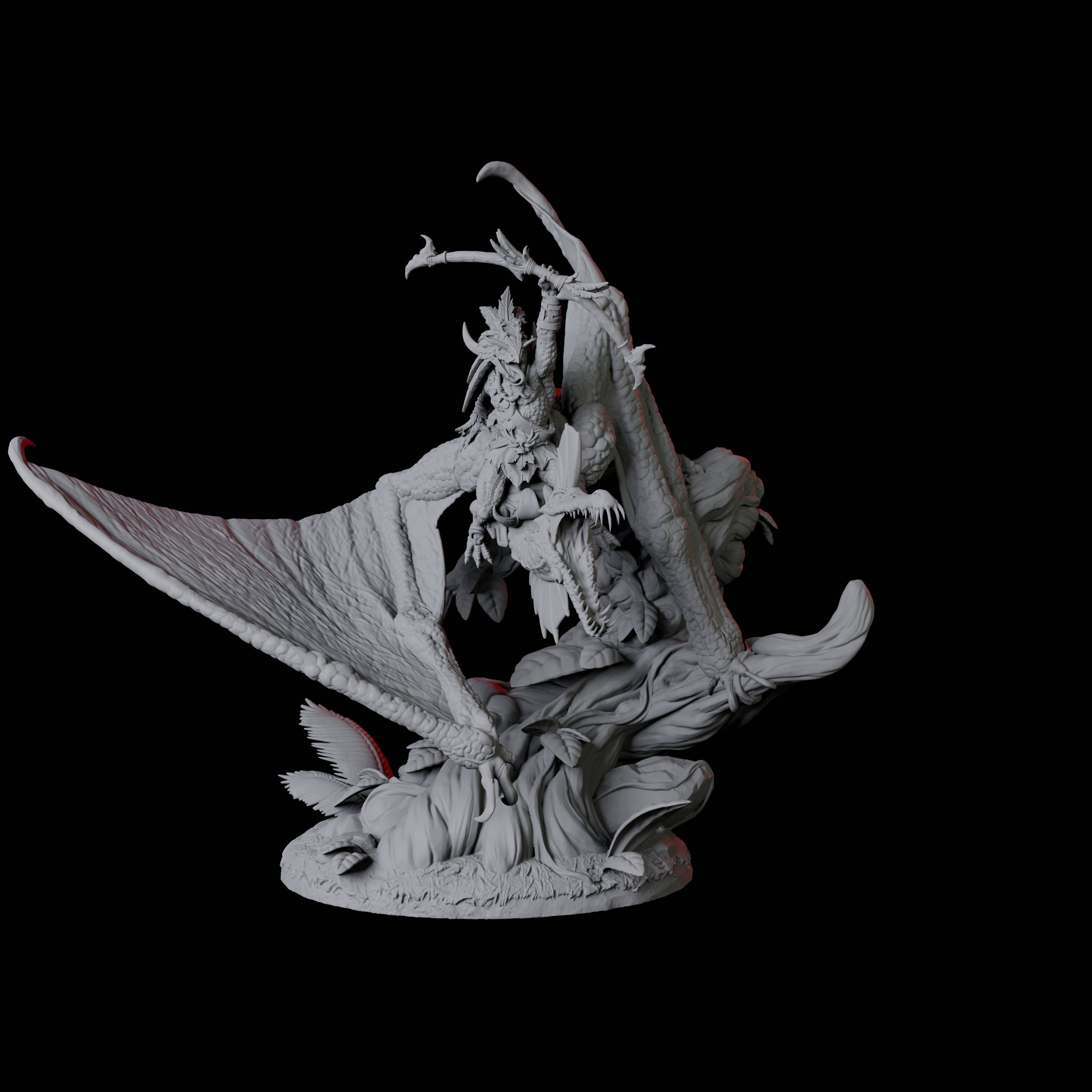 Lizardfolk Flying on Pterodactyl A Miniature for Dungeons and Dragons, Pathfinder or other TTRPGs