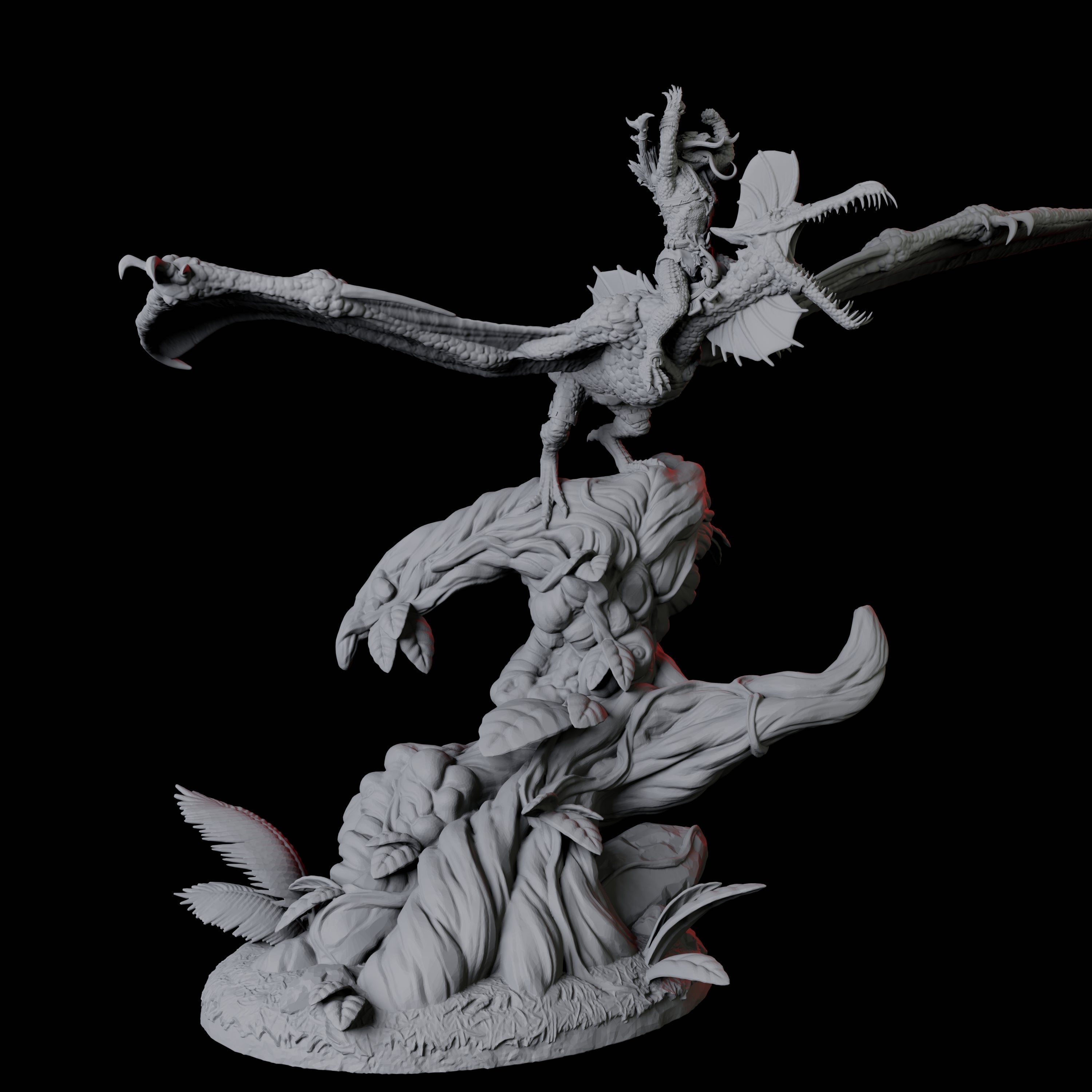 Lizardfolk Flying on Pterodactyl B Miniature for Dungeons and Dragons, Pathfinder or other TTRPGs