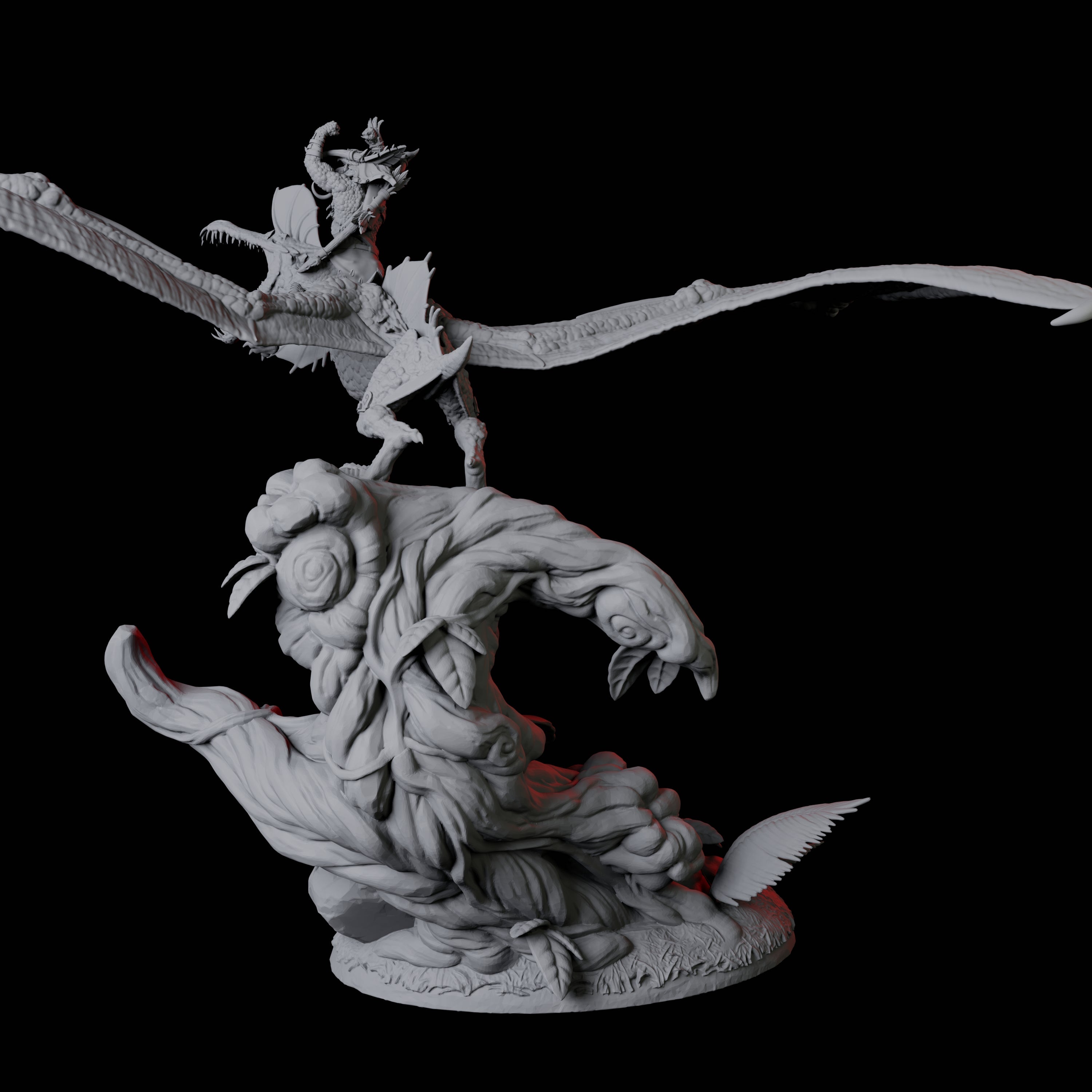 Lizardfolk Flying on Pterodactyl B Miniature for Dungeons and Dragons, Pathfinder or other TTRPGs