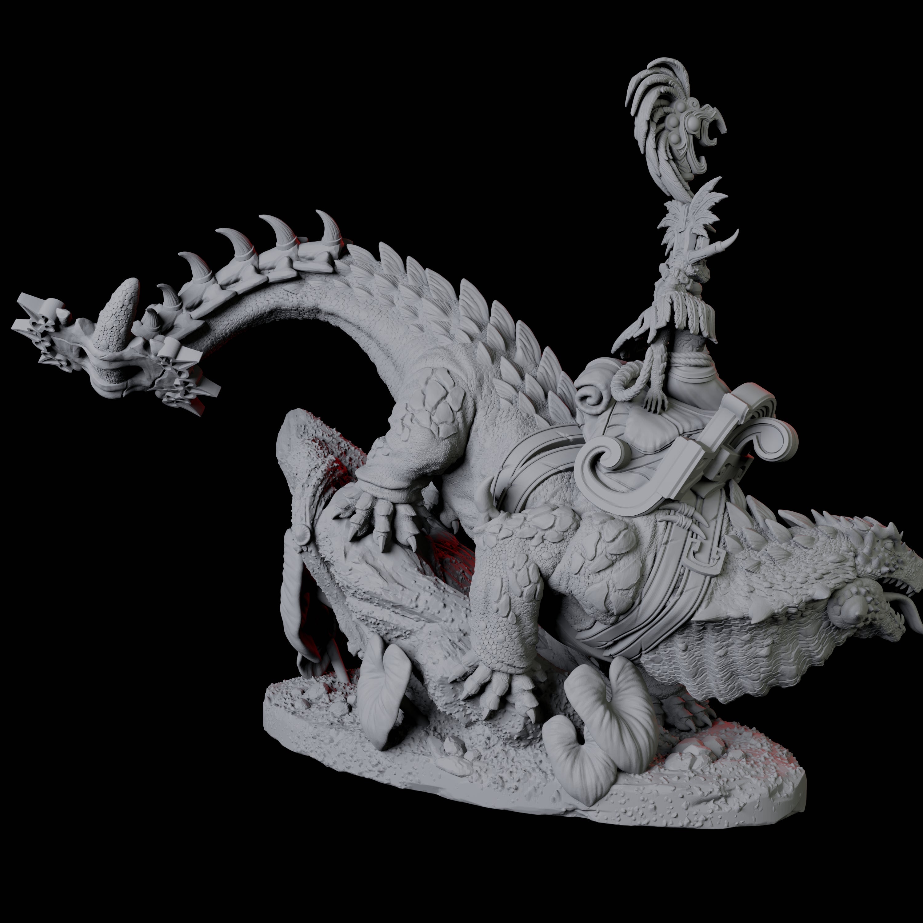 Lizardfolk riding giant lizard A Miniature for Dungeons and Dragons, Pathfinder or other TTRPGs