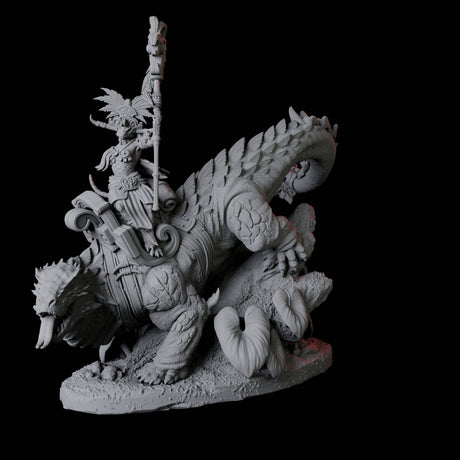 Lizardfolk riding giant lizard A Miniature for Dungeons and Dragons, Pathfinder or other TTRPGs