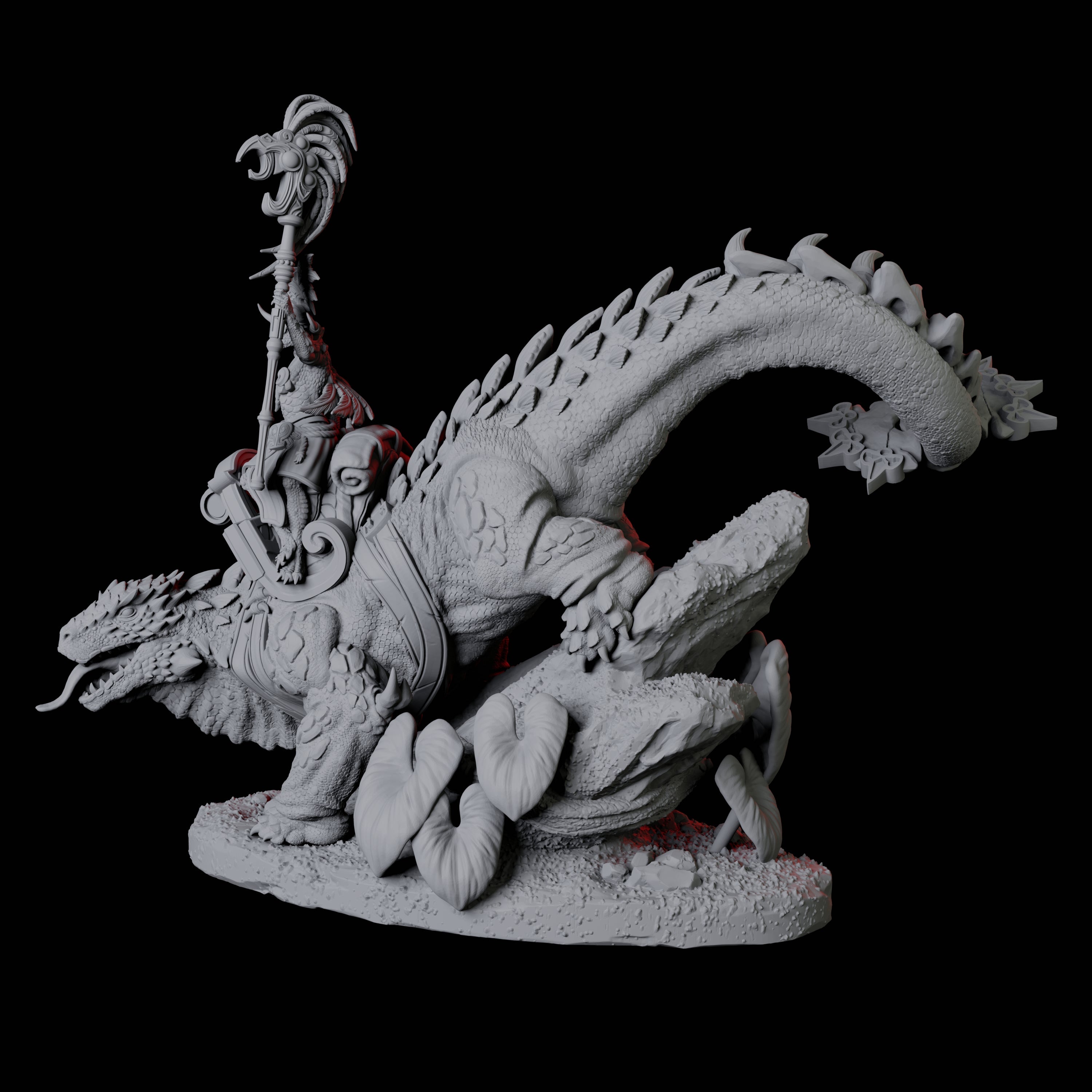 Lizardfolk riding giant lizard A Miniature for Dungeons and Dragons, Pathfinder or other TTRPGs