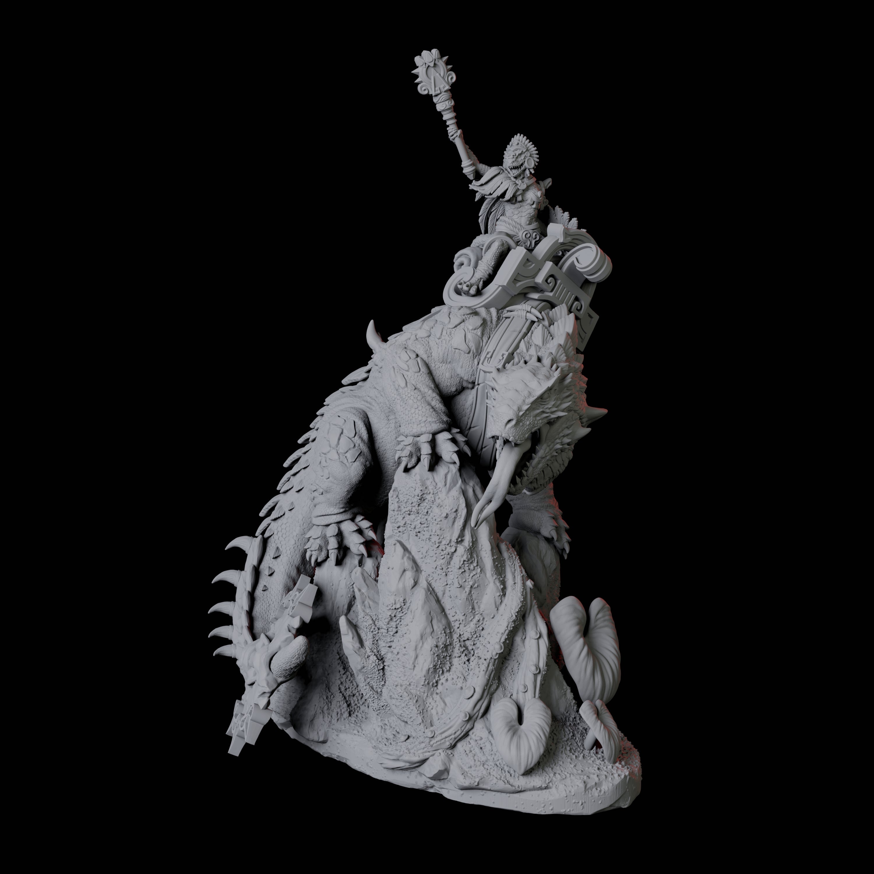 Lizardfolk riding giant lizard C Miniature for Dungeons and Dragons, Pathfinder or other TTRPGs