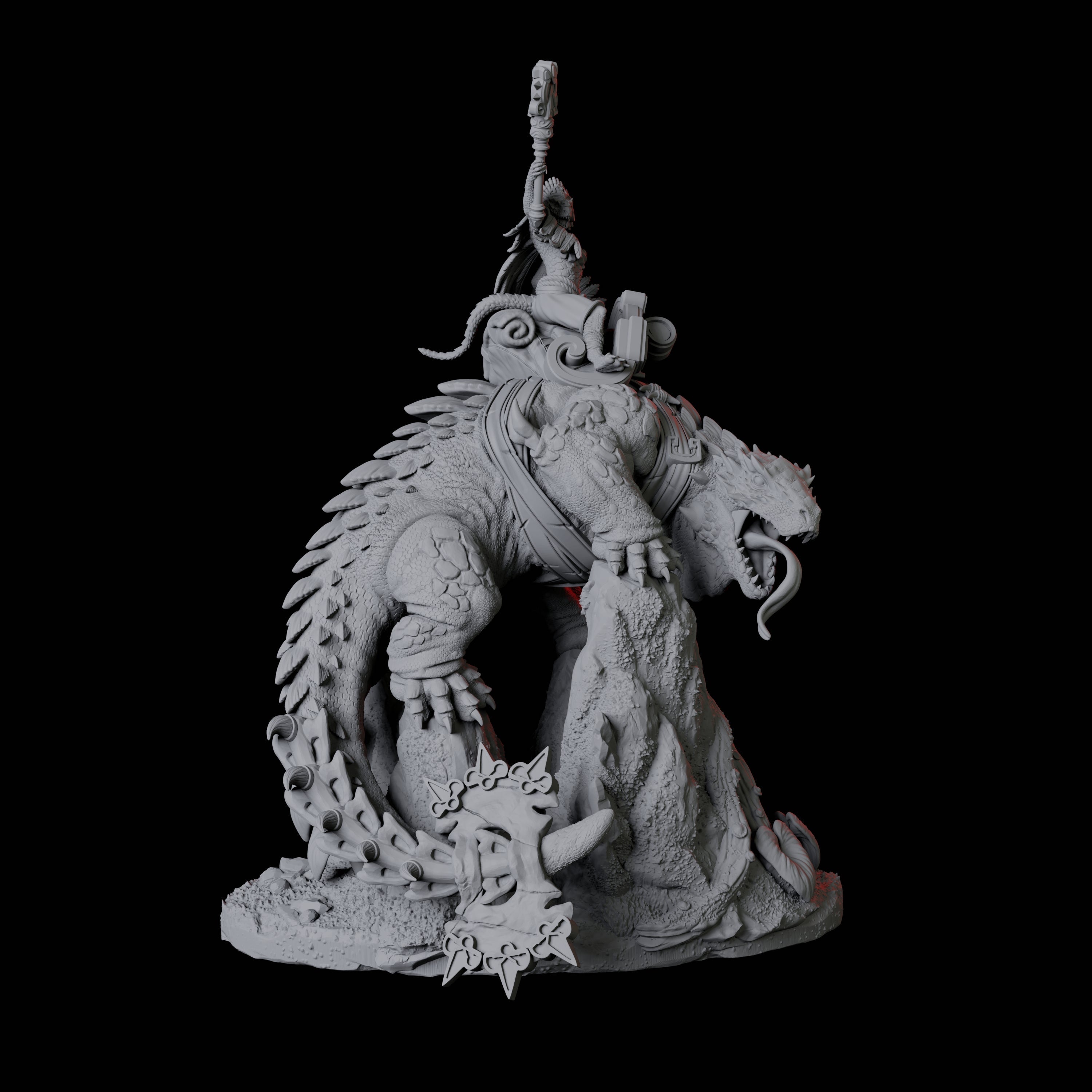 Lizardfolk riding giant lizard C Miniature for Dungeons and Dragons, Pathfinder or other TTRPGs