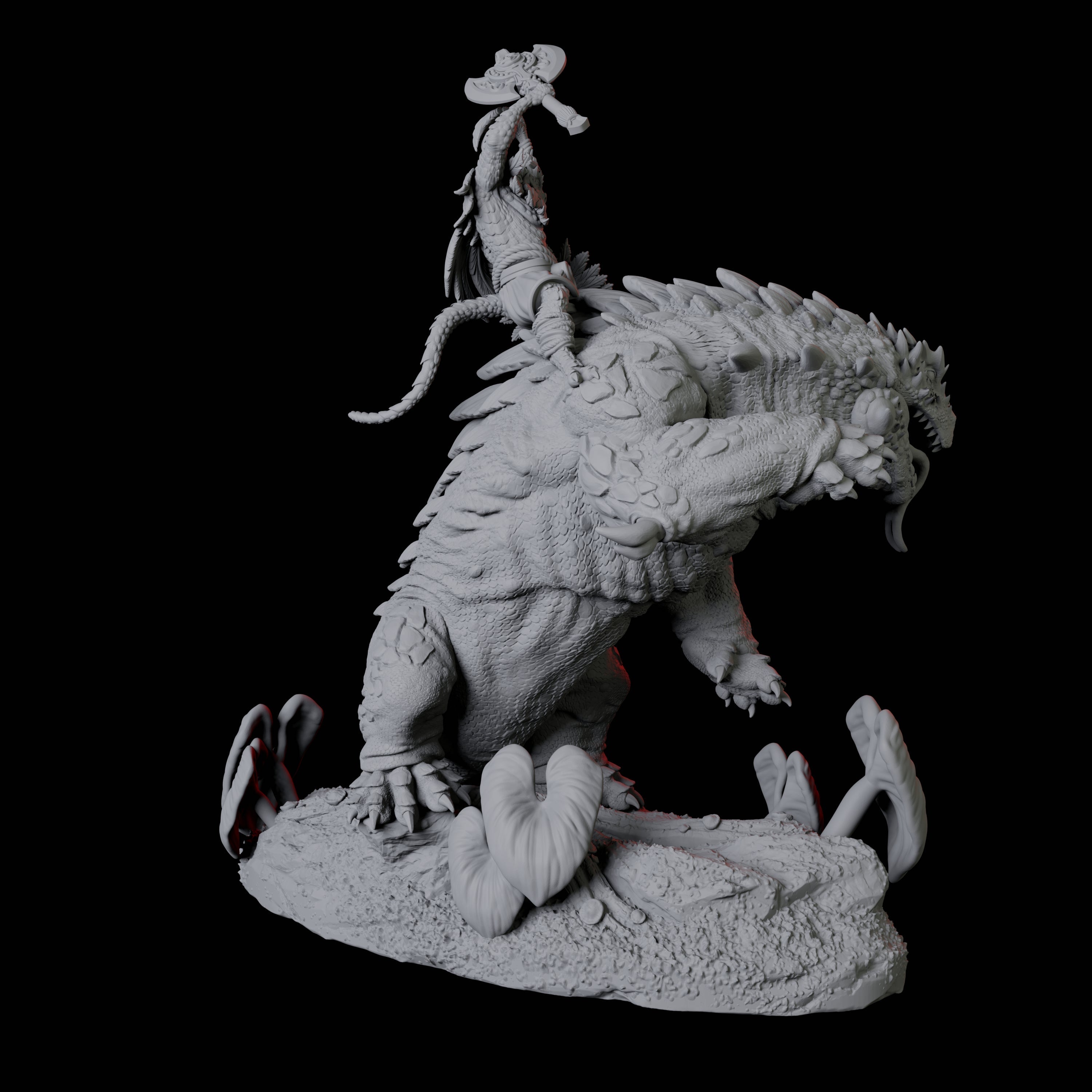 Lizardfolk riding giant lizard D Miniature for Dungeons and Dragons, Pathfinder or other TTRPGs