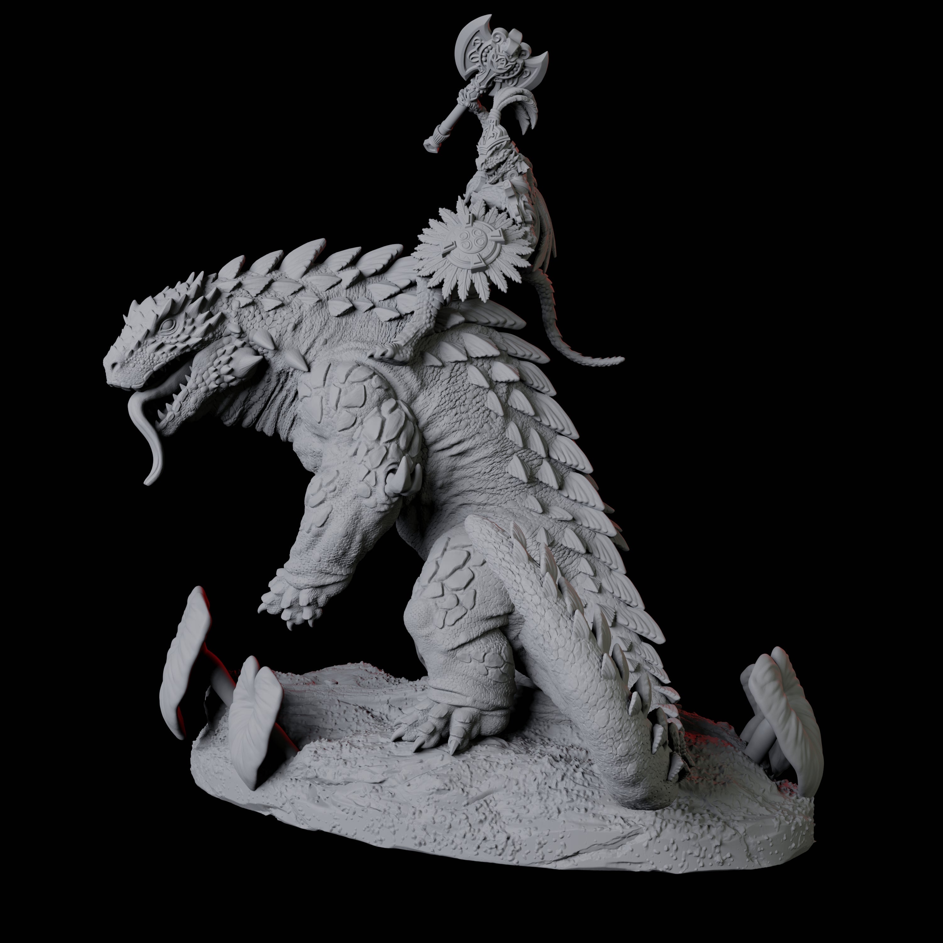 Lizardfolk riding giant lizard D Miniature for Dungeons and Dragons, Pathfinder or other TTRPGs