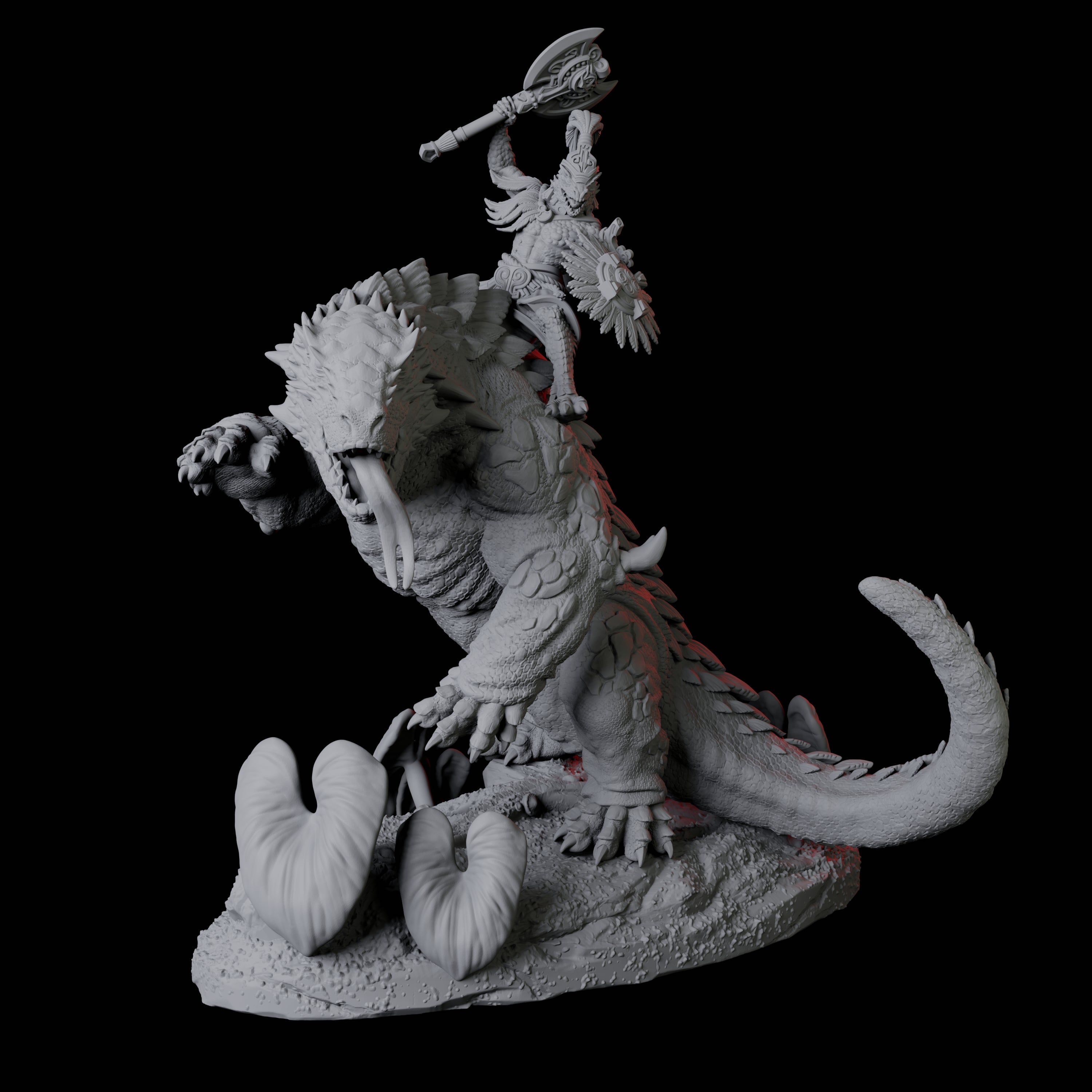 Lizardfolk riding giant lizard D Miniature for Dungeons and Dragons, Pathfinder or other TTRPGs