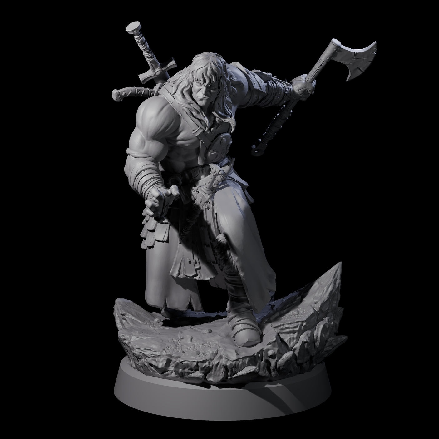 Long Haired Barbarian Miniature for Dungeons and Dragons, Pathfinder or other TTRPGs