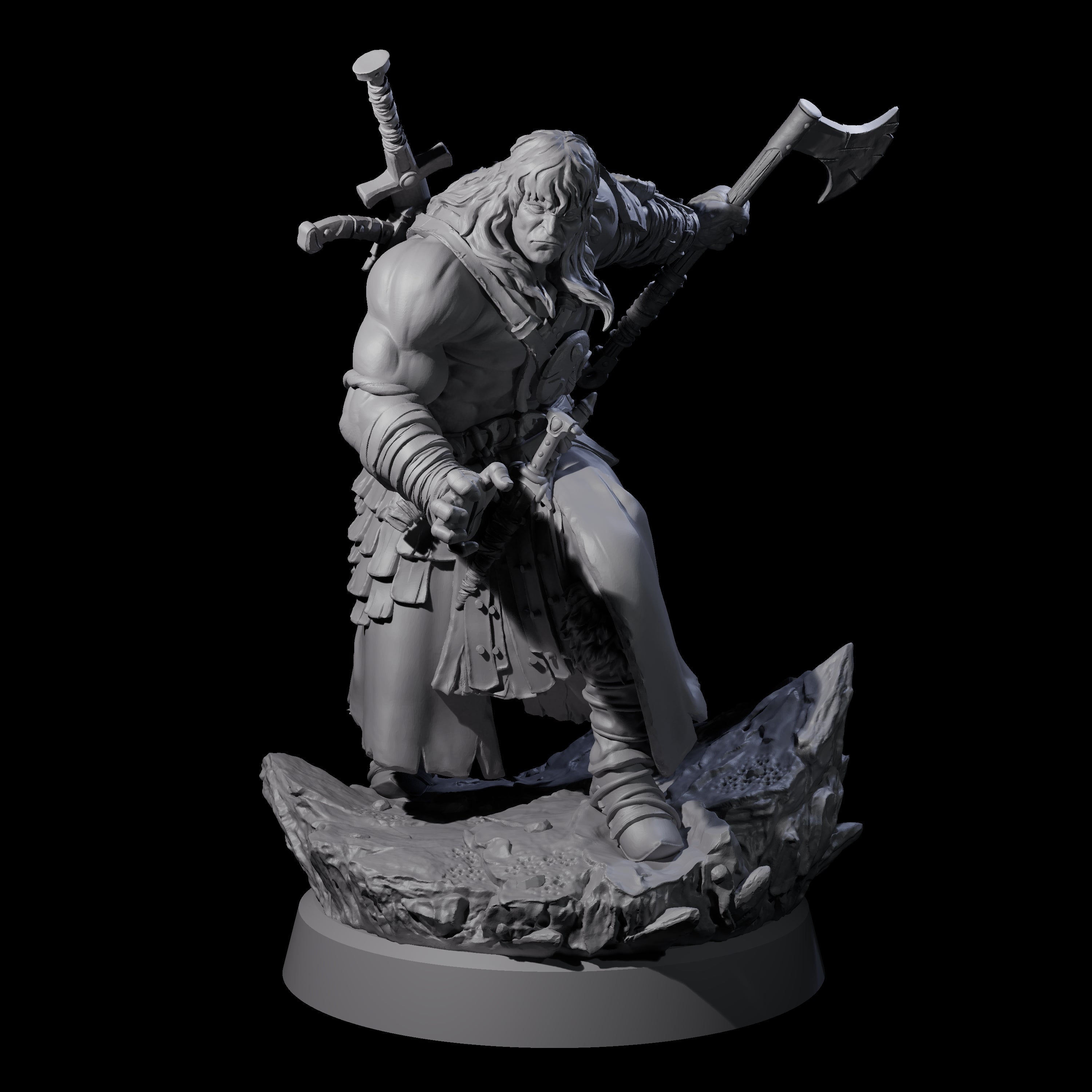 Long Haired Barbarian Miniature for Dungeons and Dragons, Pathfinder or other TTRPGs