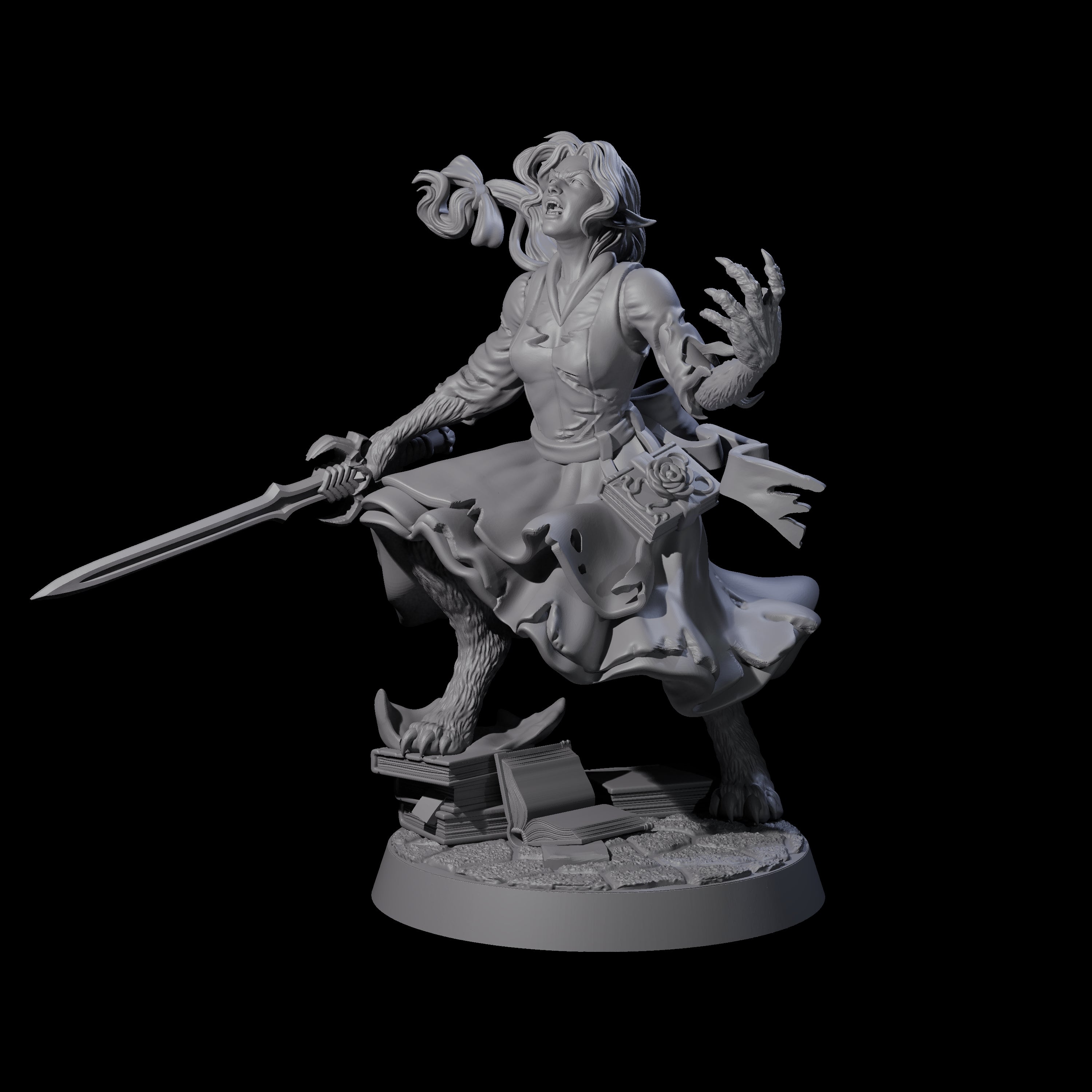 Mid Change Werewolf Maiden Miniature for Dungeons and Dragons, Pathfinder or other TTRPGs
