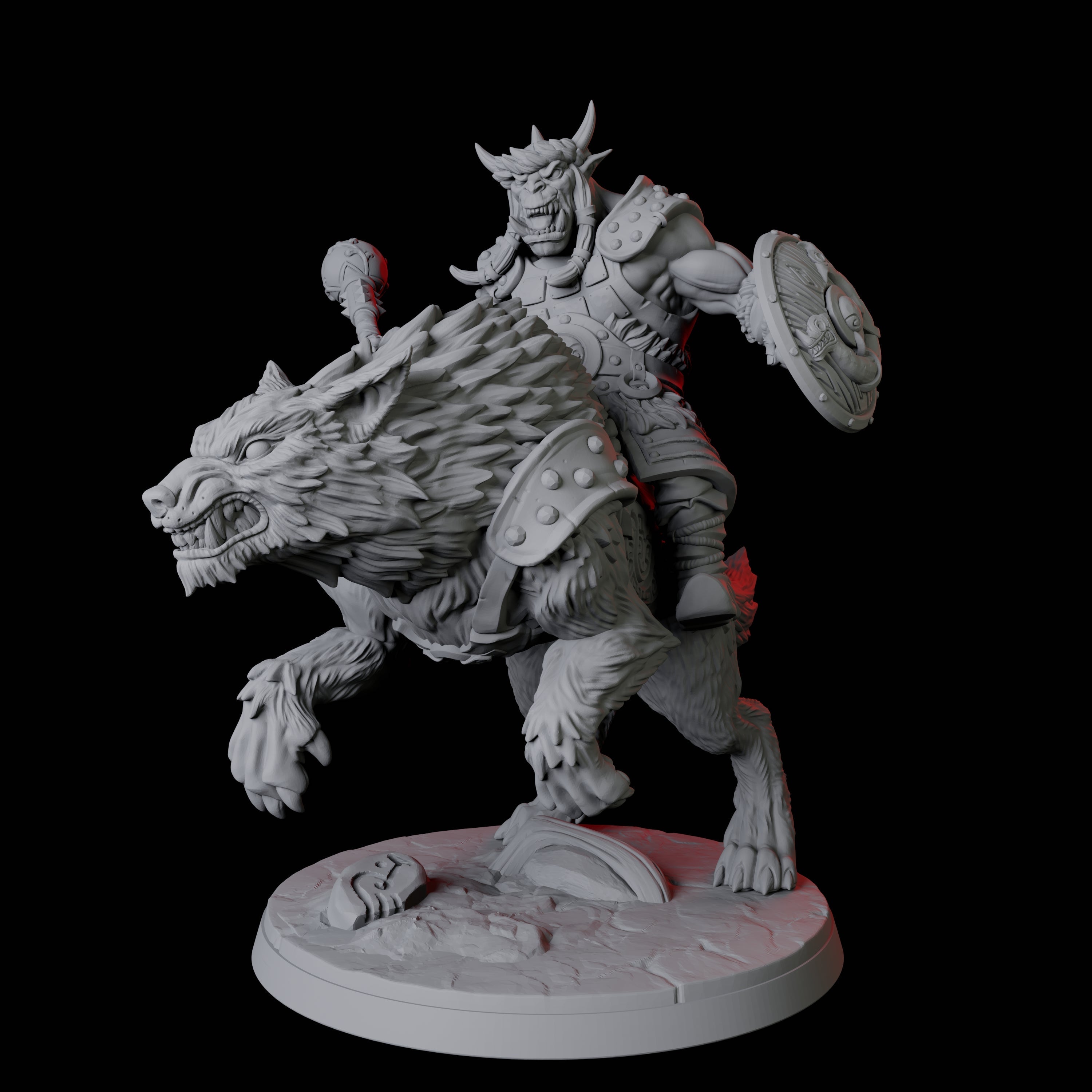 Mountain Orc on Wolf A Miniature for Dungeons and Dragons, Pathfinder or other TTRPGs