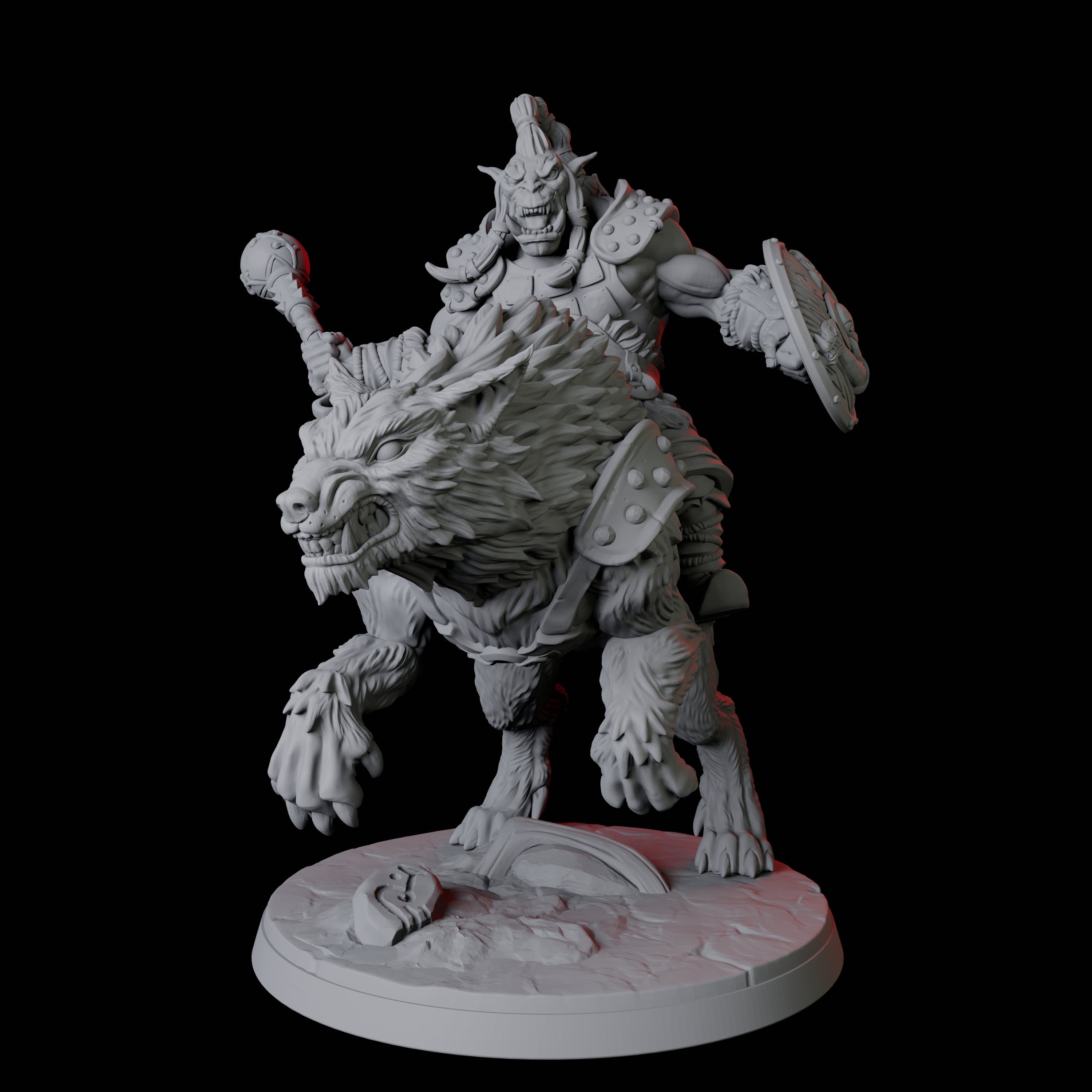 Mountain Orc on Wolf A Miniature for Dungeons and Dragons, Pathfinder or other TTRPGs