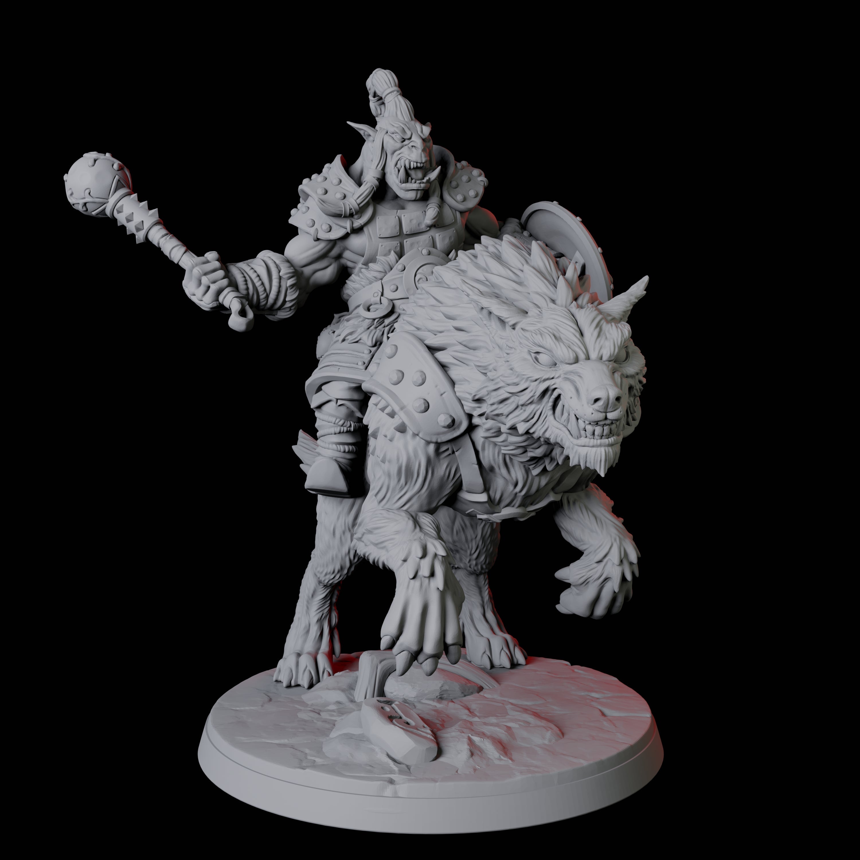 Mountain Orc on Wolf A Miniature for Dungeons and Dragons, Pathfinder or other TTRPGs