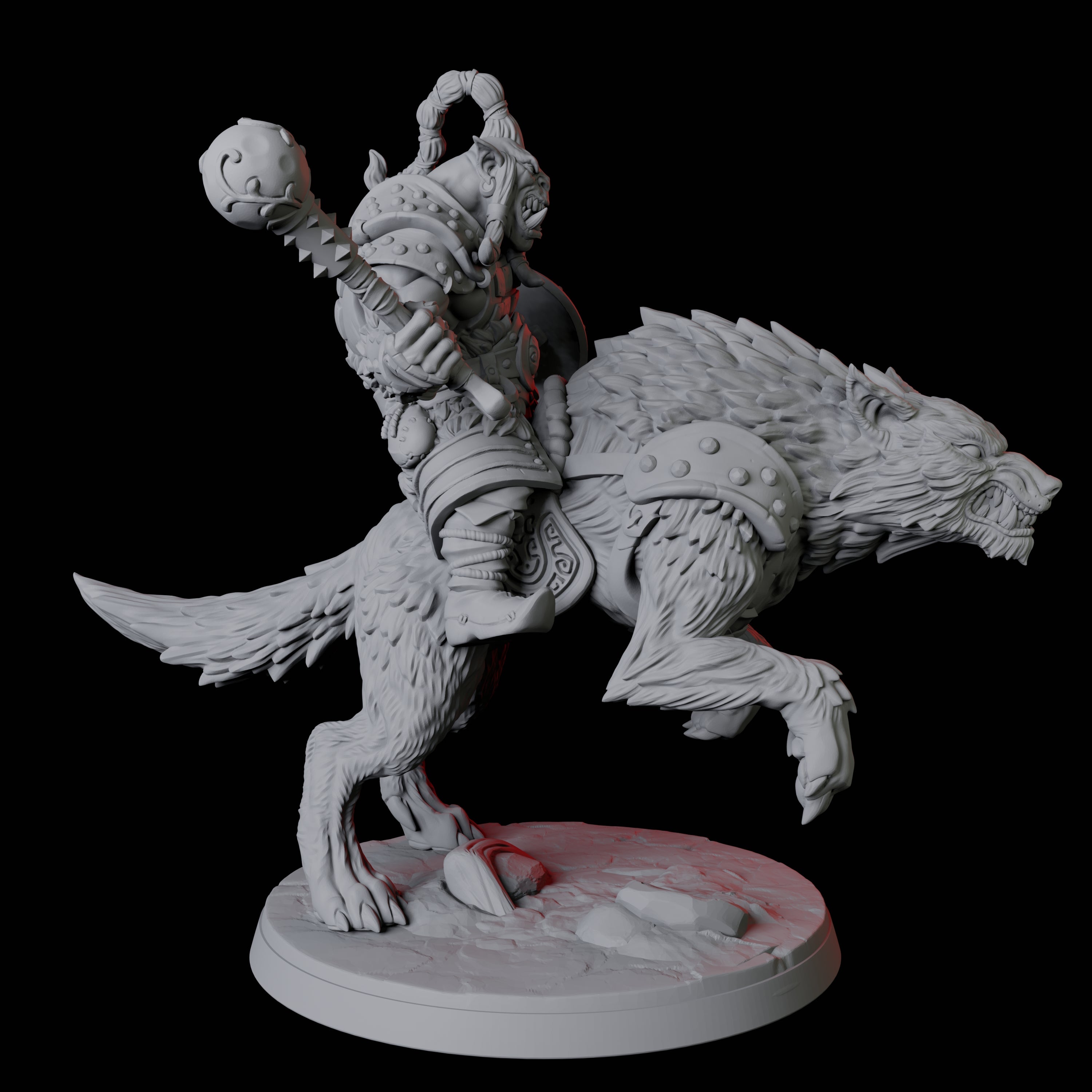 Mountain Orc on Wolf A Miniature for Dungeons and Dragons, Pathfinder or other TTRPGs