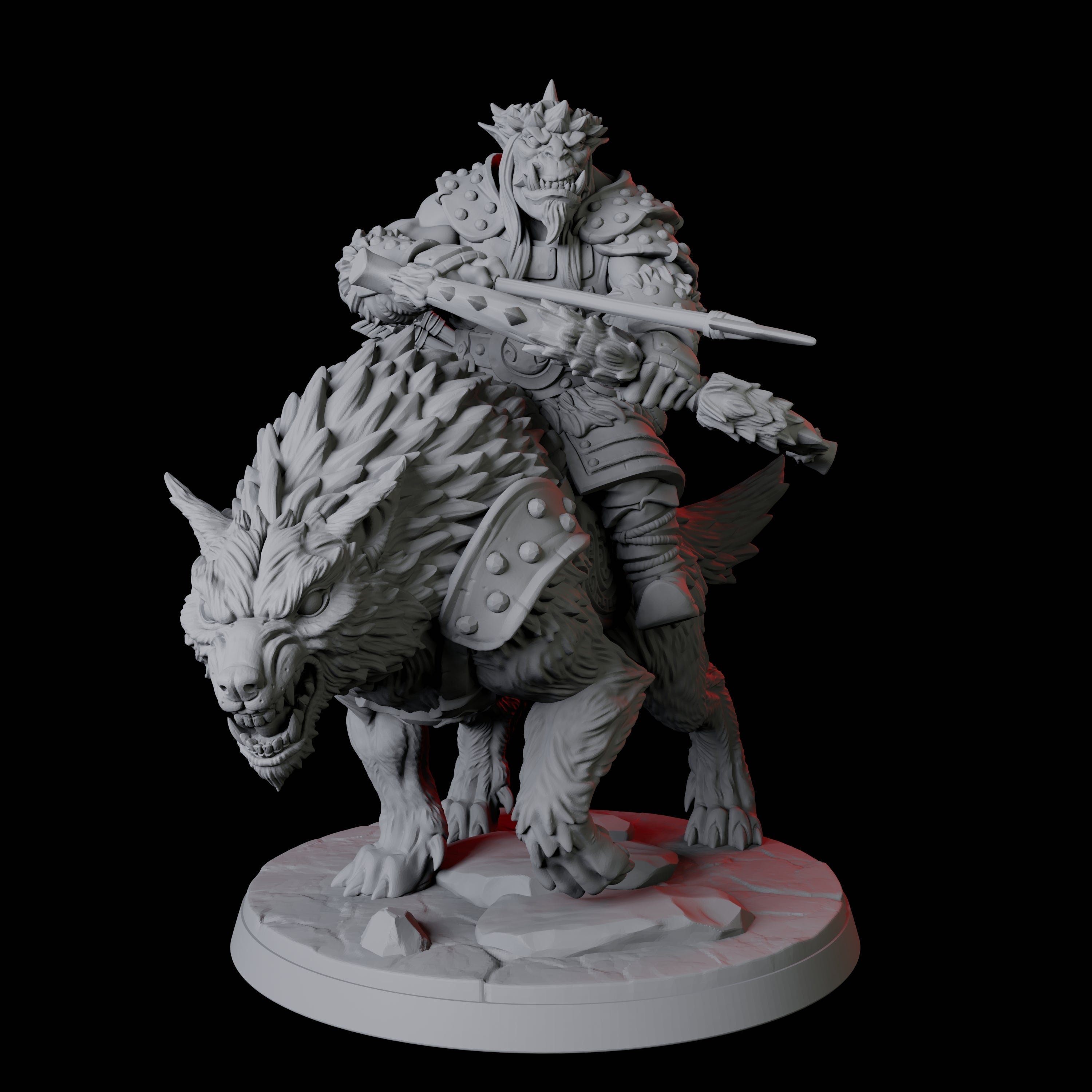 Mountain Orc on Wolf B Miniature for Dungeons and Dragons, Pathfinder or other TTRPGs