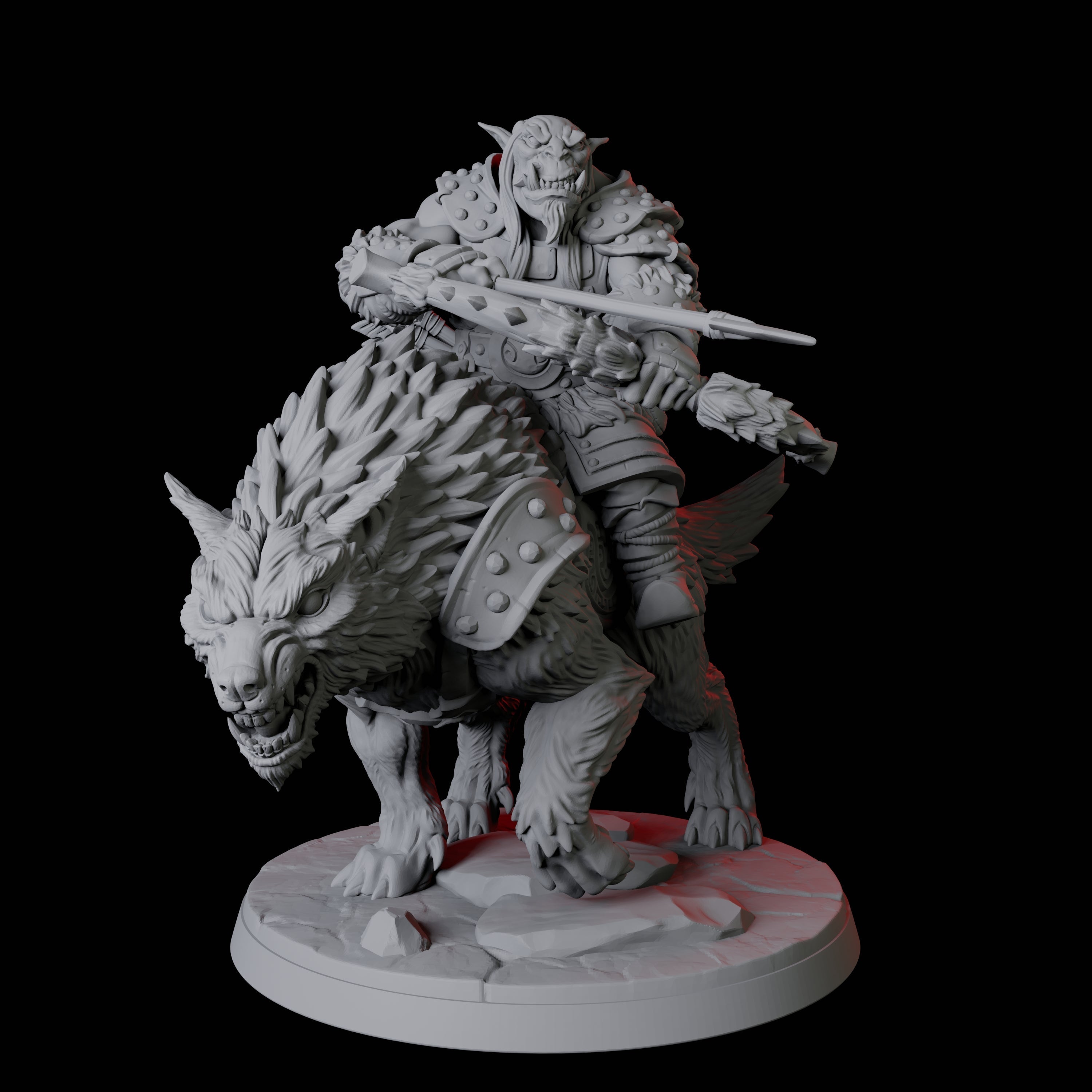 Mountain Orc on Wolf B Miniature for Dungeons and Dragons, Pathfinder or other TTRPGs