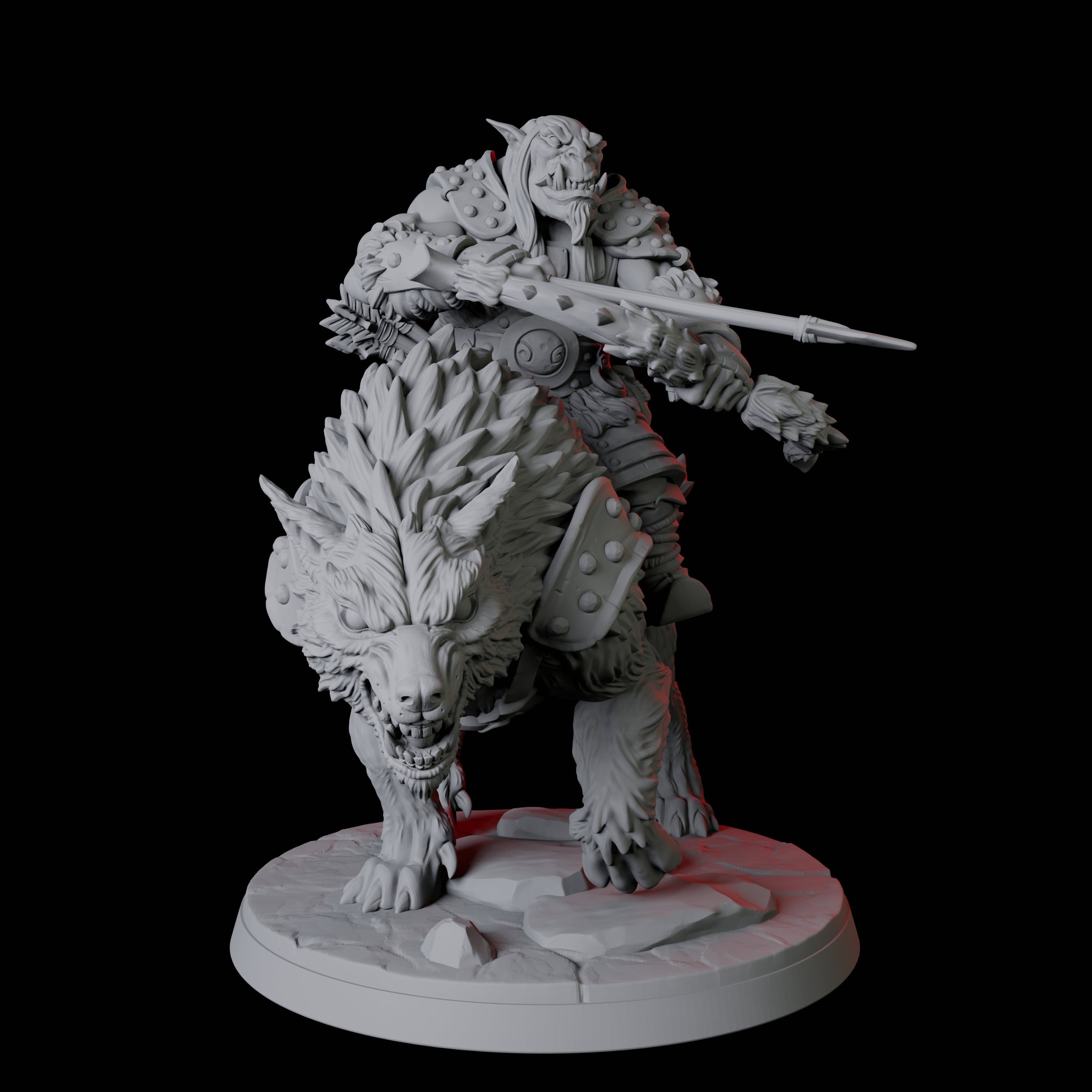 Mountain Orc on Wolf B Miniature for Dungeons and Dragons, Pathfinder or other TTRPGs