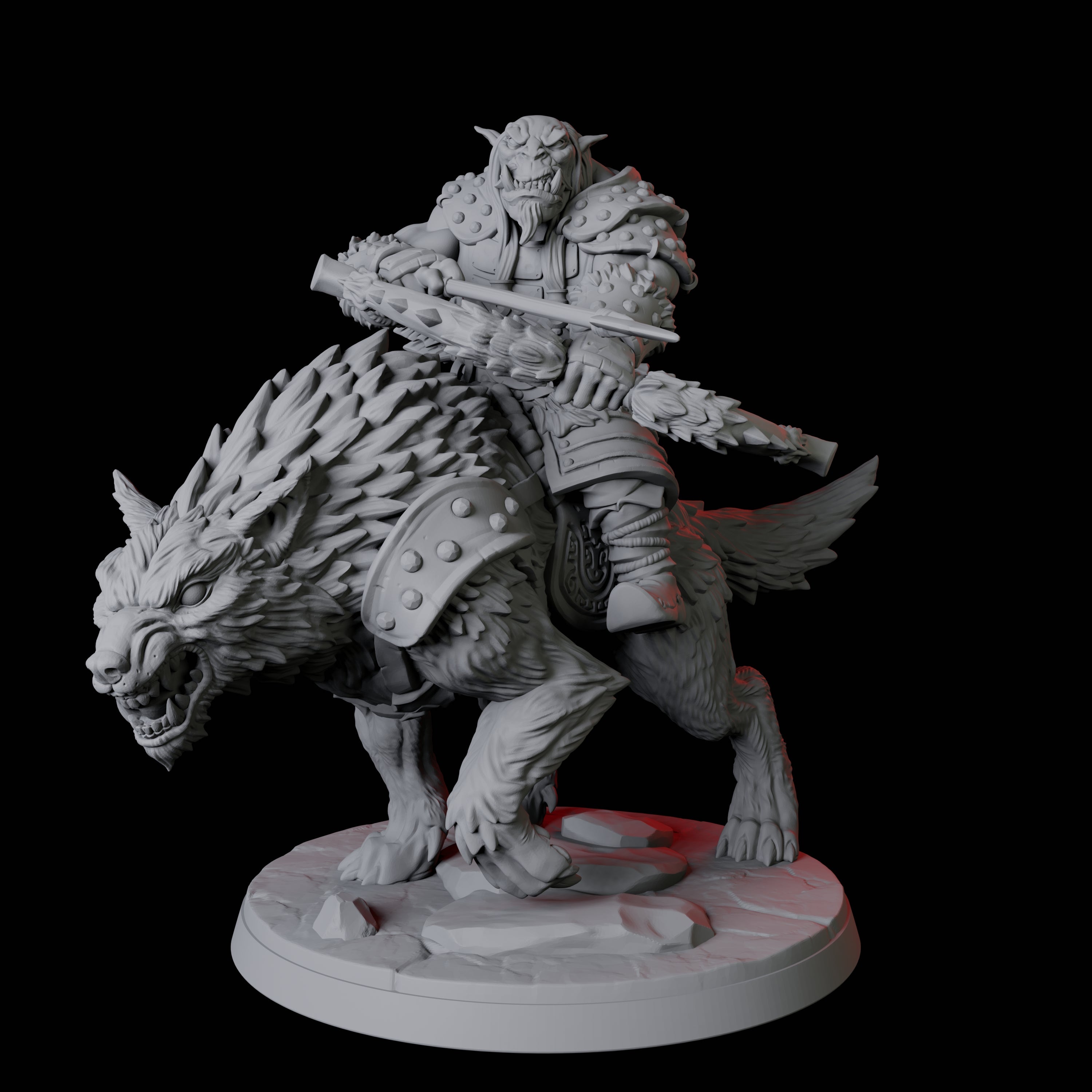 Mountain Orc on Wolf B Miniature for Dungeons and Dragons, Pathfinder or other TTRPGs