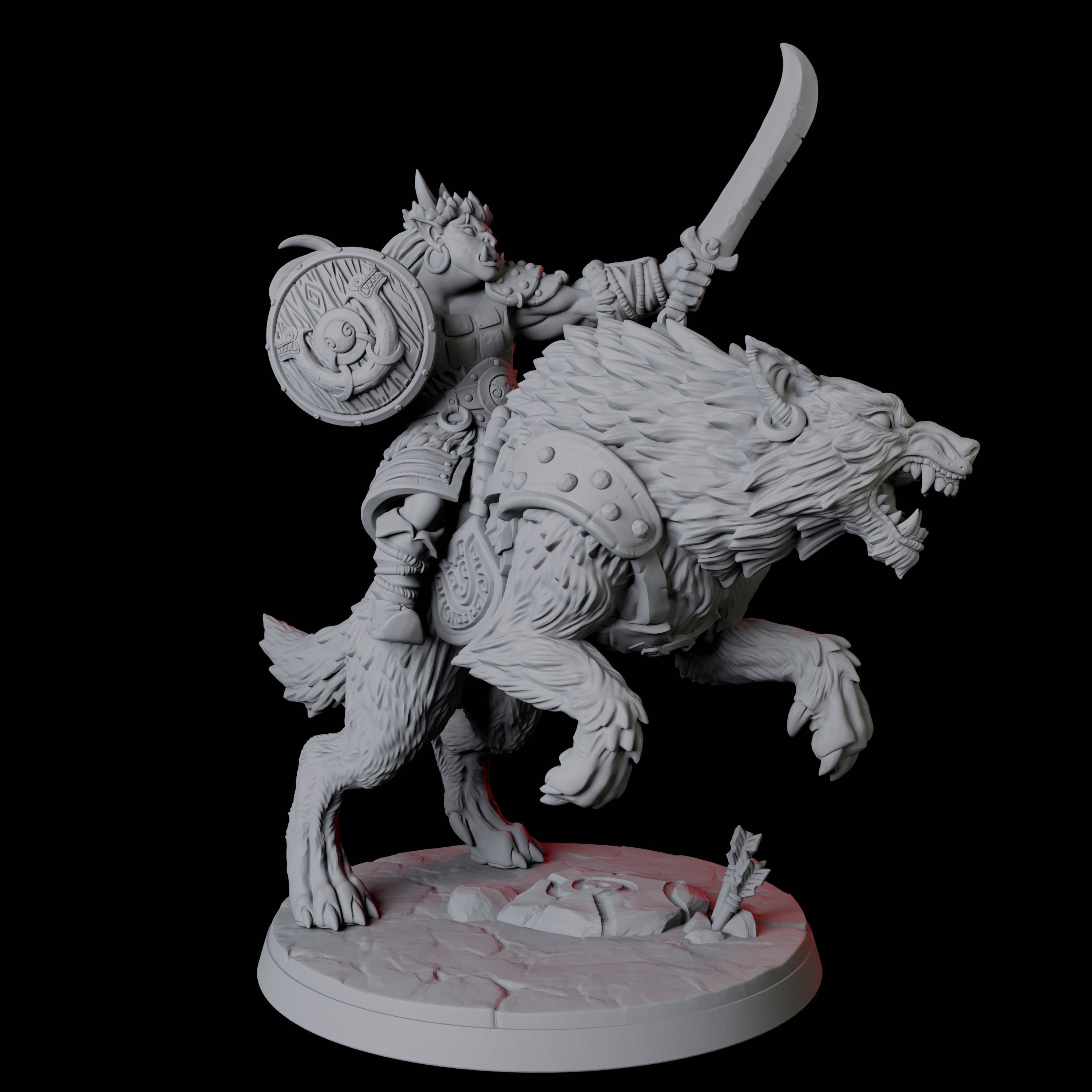 Mountain Orc on Wolf C Miniature for Dungeons and Dragons, Pathfinder or other TTRPGs