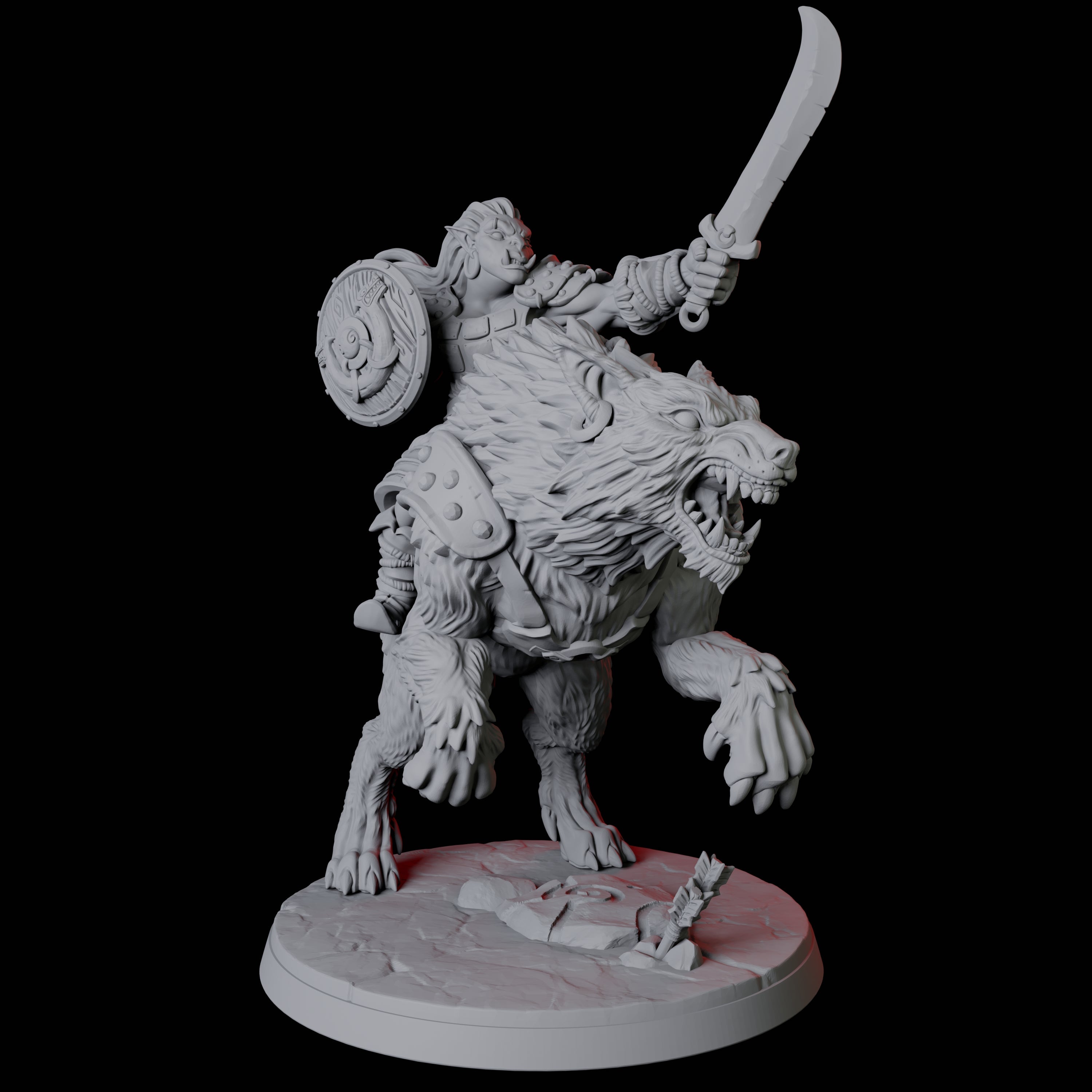 Mountain Orc on Wolf C Miniature for Dungeons and Dragons, Pathfinder or other TTRPGs