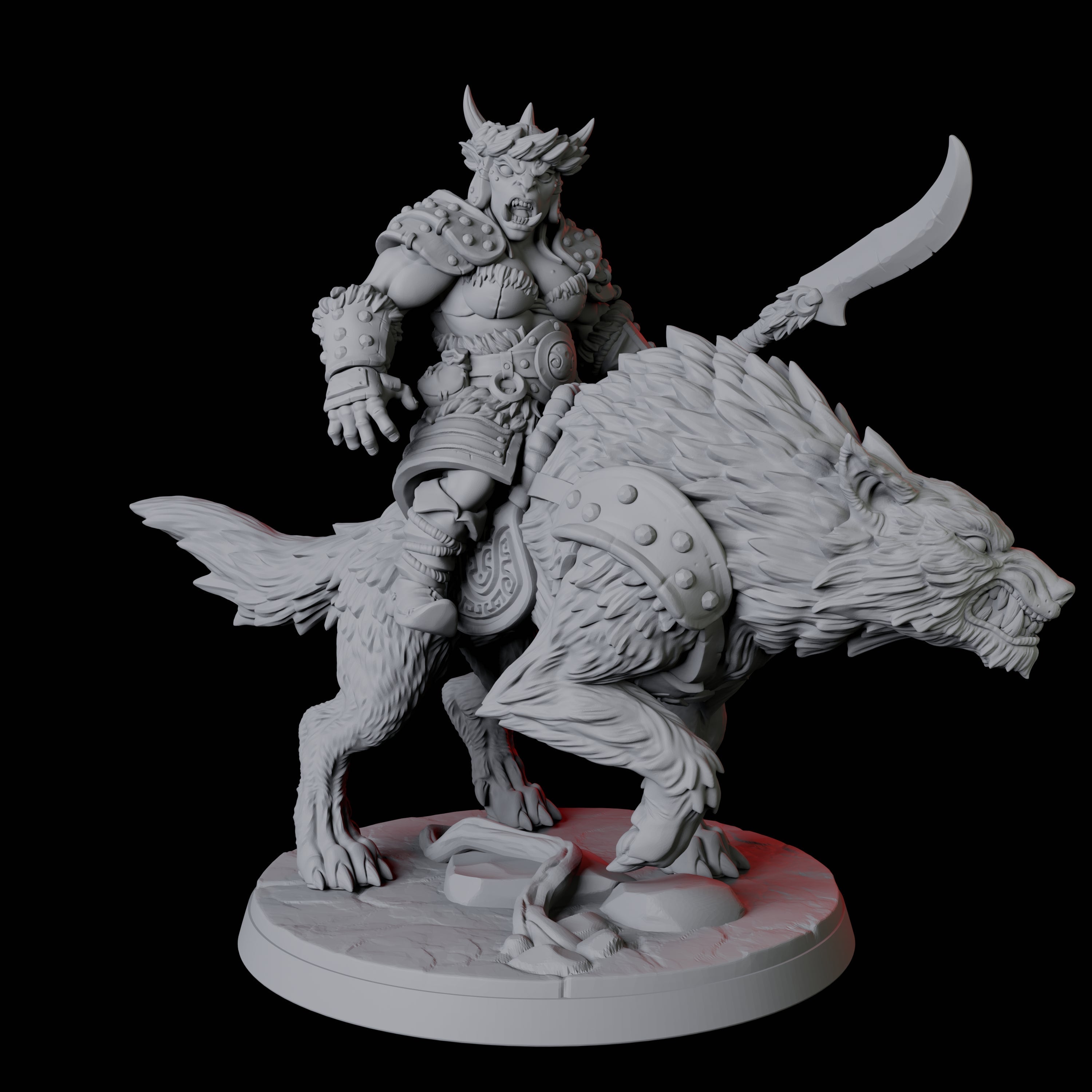 Mountain Orc on Wolf D Miniature for Dungeons and Dragons, Pathfinder or other TTRPGs