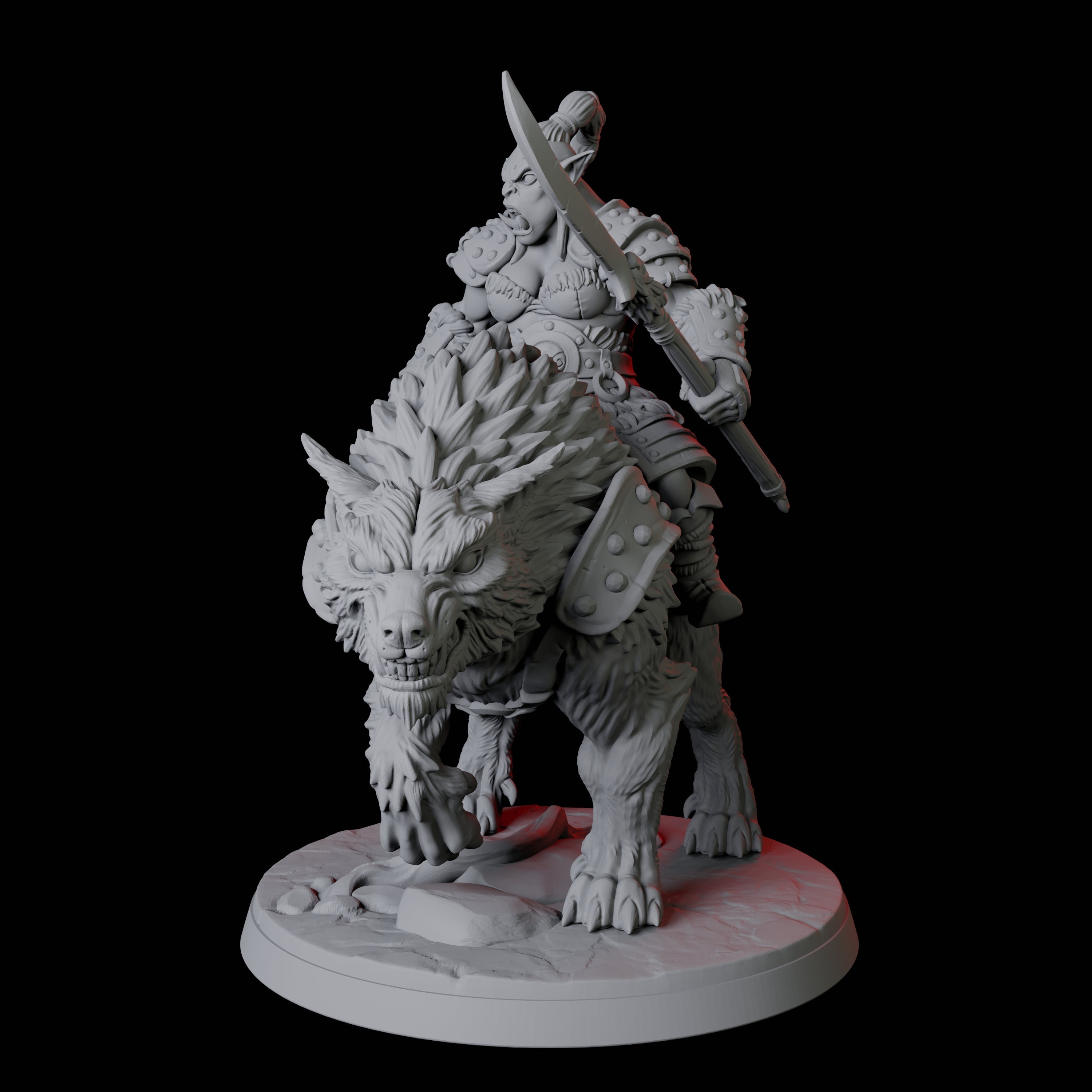 Mountain Orc on Wolf D Miniature for Dungeons and Dragons, Pathfinder or other TTRPGs