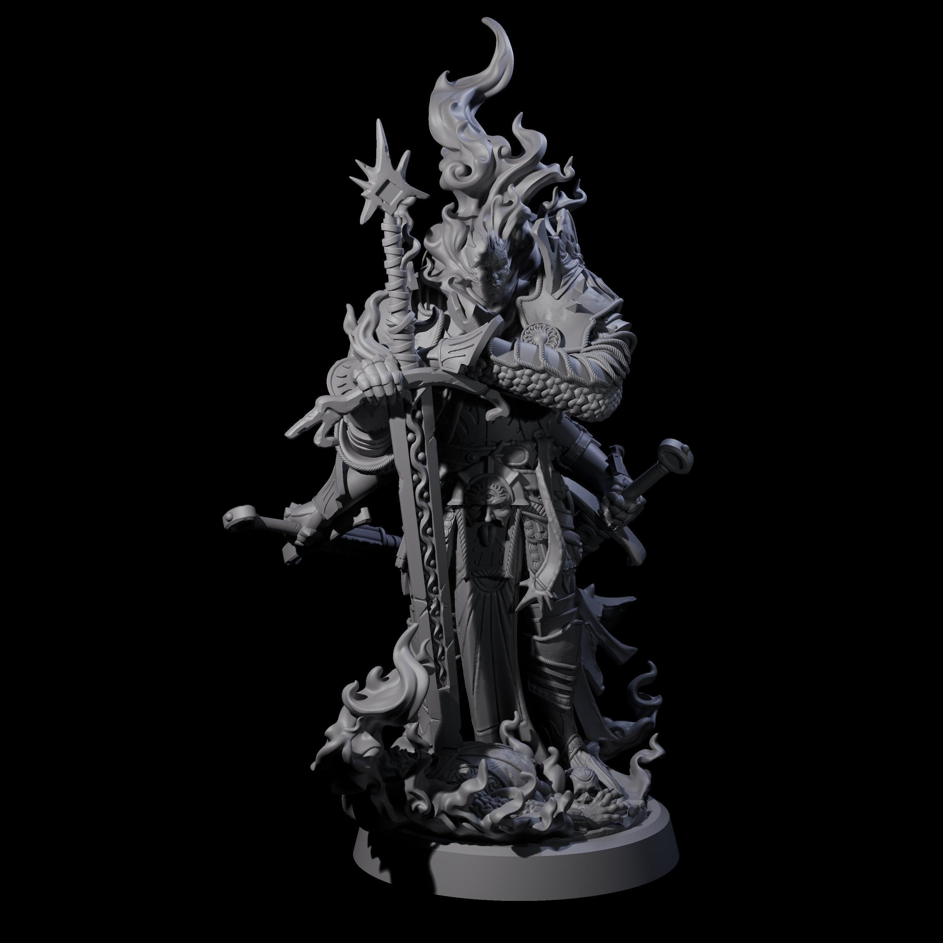 Multi-Armed Cinder Knight Miniature for Dungeons and Dragons, Pathfinder or other TTRPGs