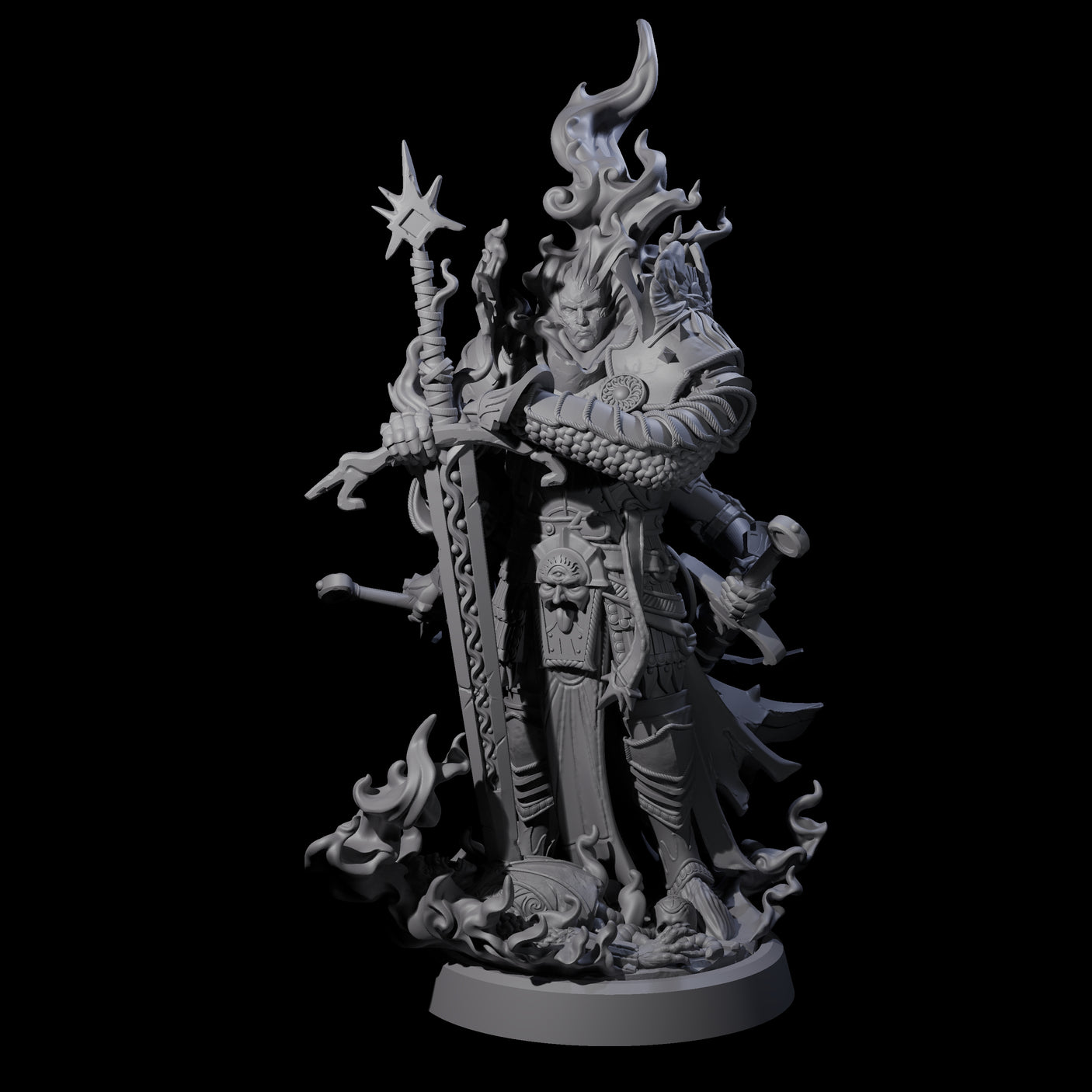 Multi-Armed Cinder Knight Miniature for Dungeons and Dragons, Pathfinder or other TTRPGs