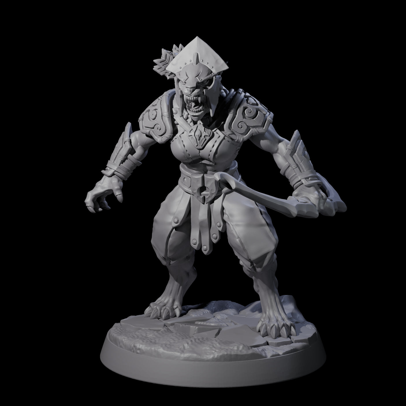 Muscular Leonin Warrior F Miniature for Dungeons and Dragons, Pathfinder or other TTRPGs
