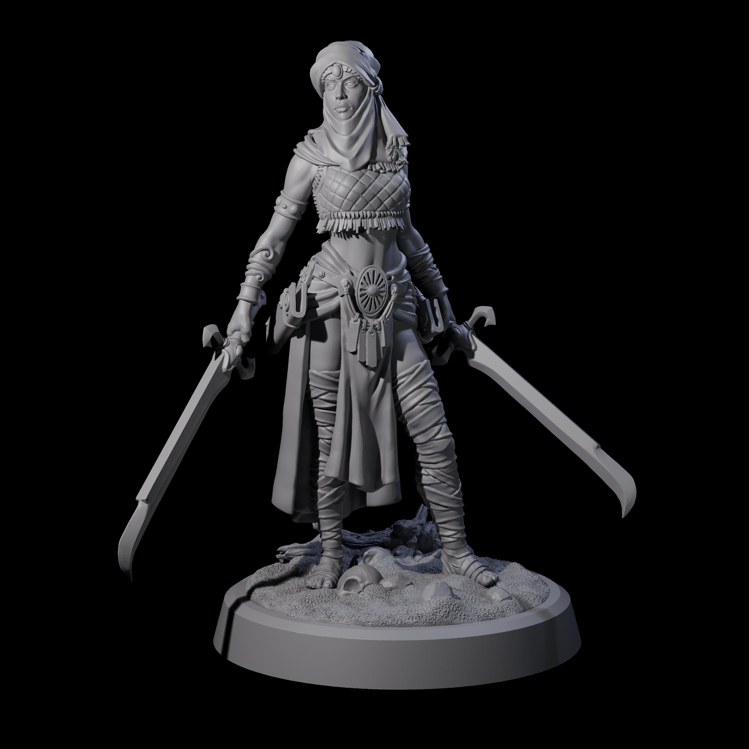 Mysterious Desert Duel Wielding Swordswoman Miniature for Dungeons and Dragons, Pathfinder or other TTRPGs