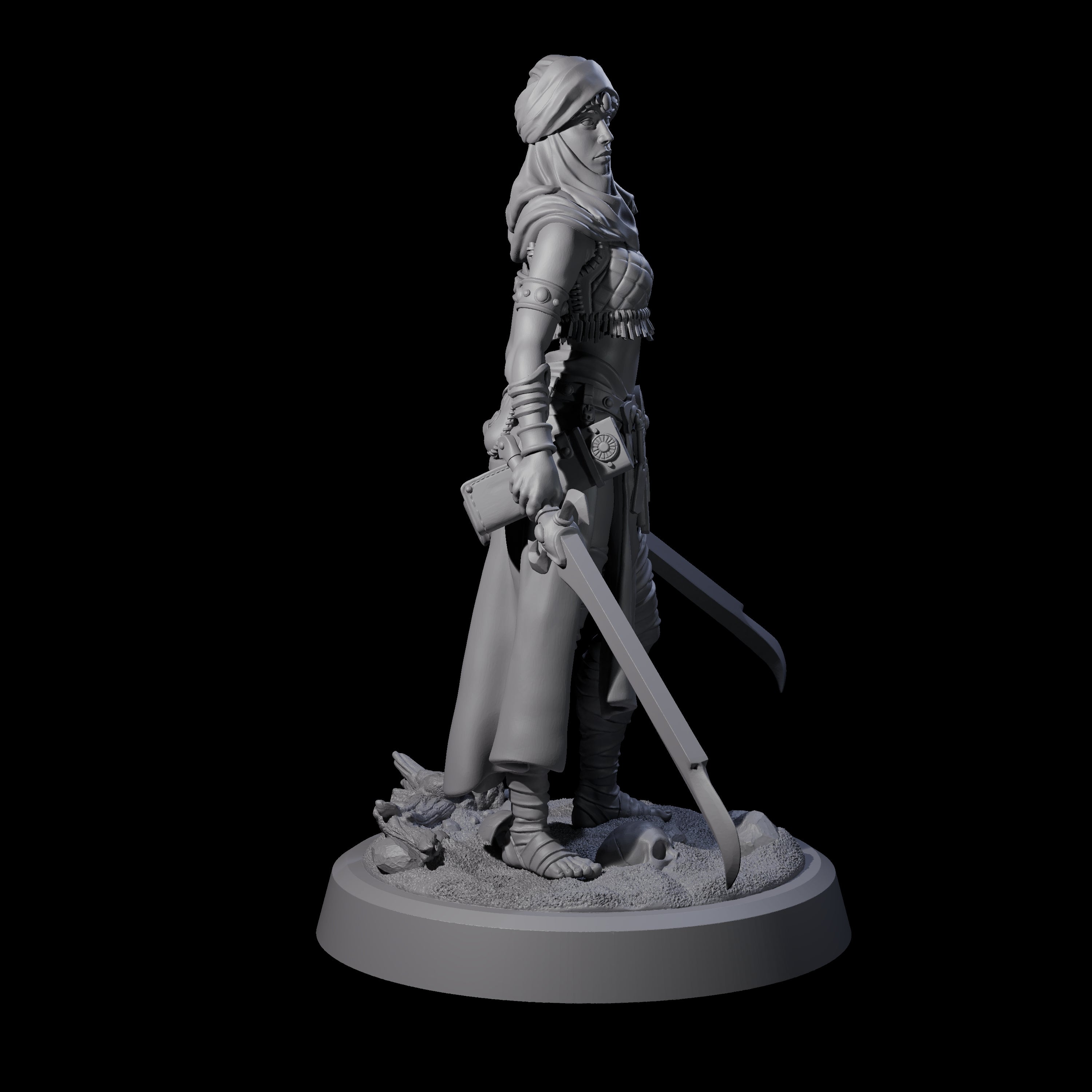 Mysterious Desert Duel Wielding Swordswoman Miniature for Dungeons and Dragons, Pathfinder or other TTRPGs