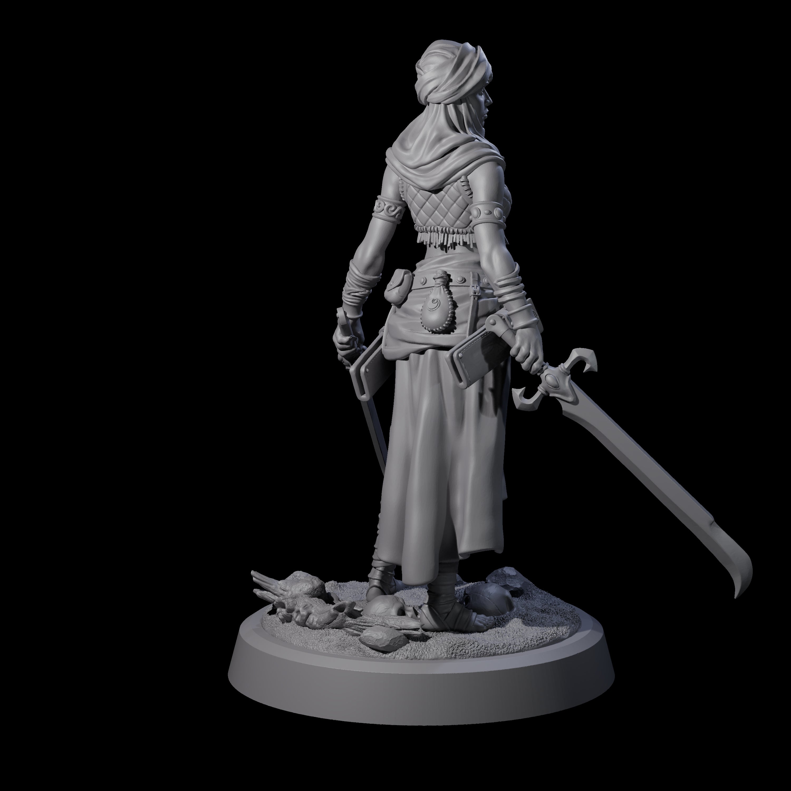 Mysterious Desert Duel Wielding Swordswoman Miniature for Dungeons and Dragons, Pathfinder or other TTRPGs