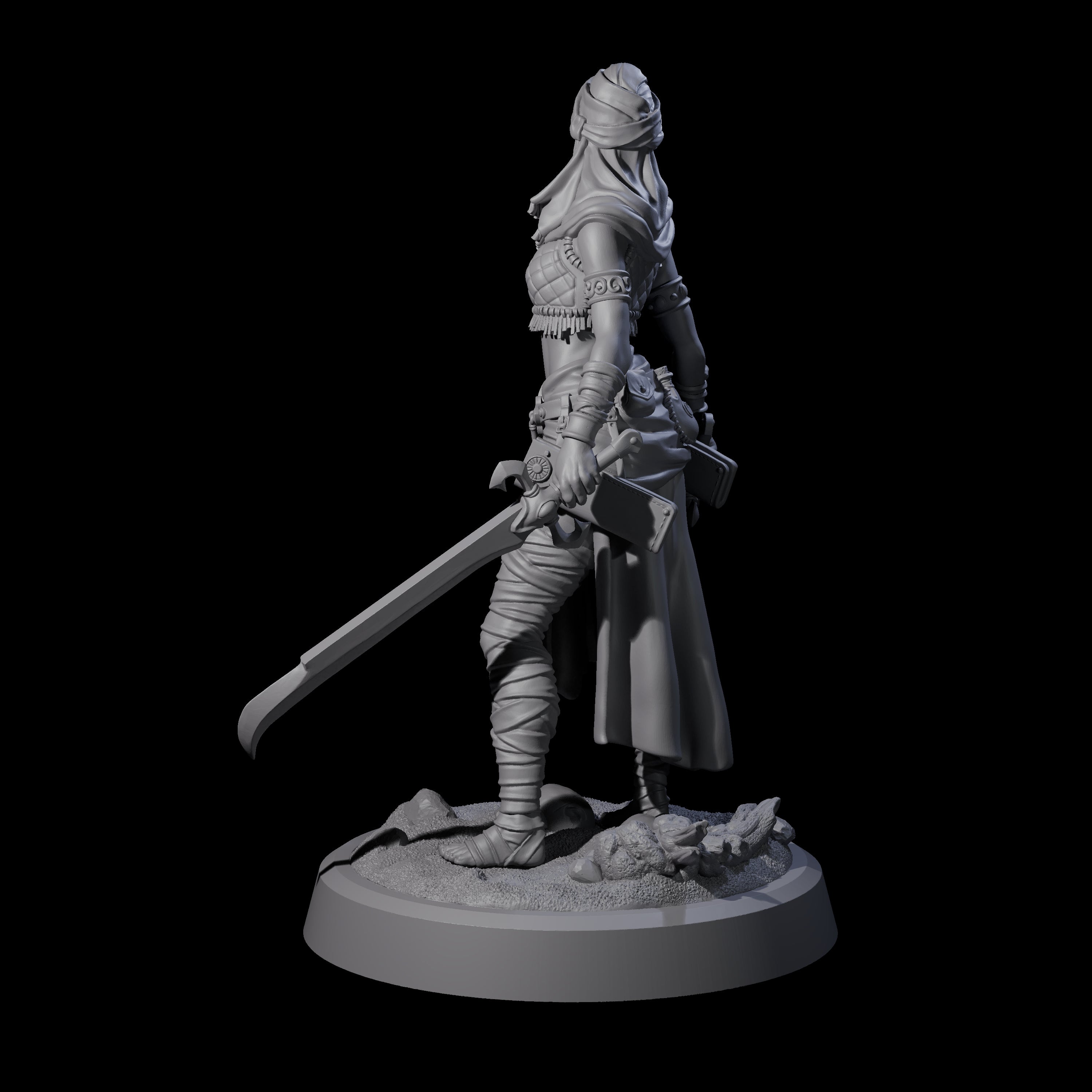 Mysterious Desert Duel Wielding Swordswoman Miniature for Dungeons and Dragons, Pathfinder or other TTRPGs
