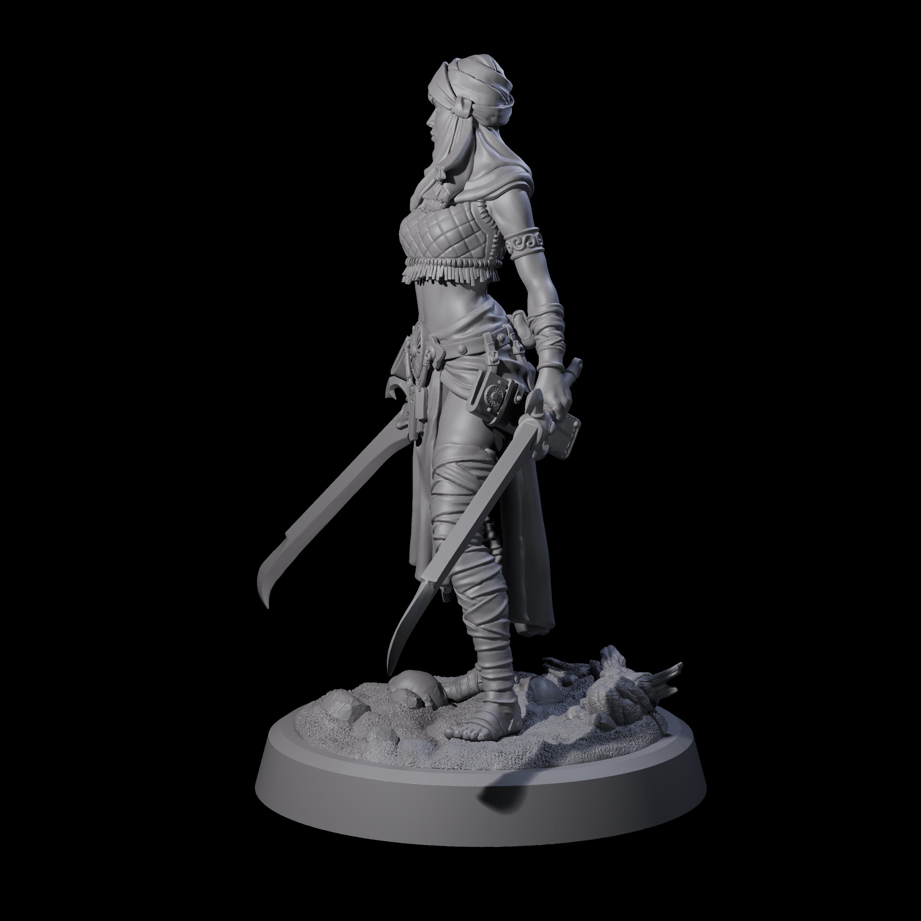 Mysterious Desert Duel Wielding Swordswoman Miniature for Dungeons and Dragons, Pathfinder or other TTRPGs